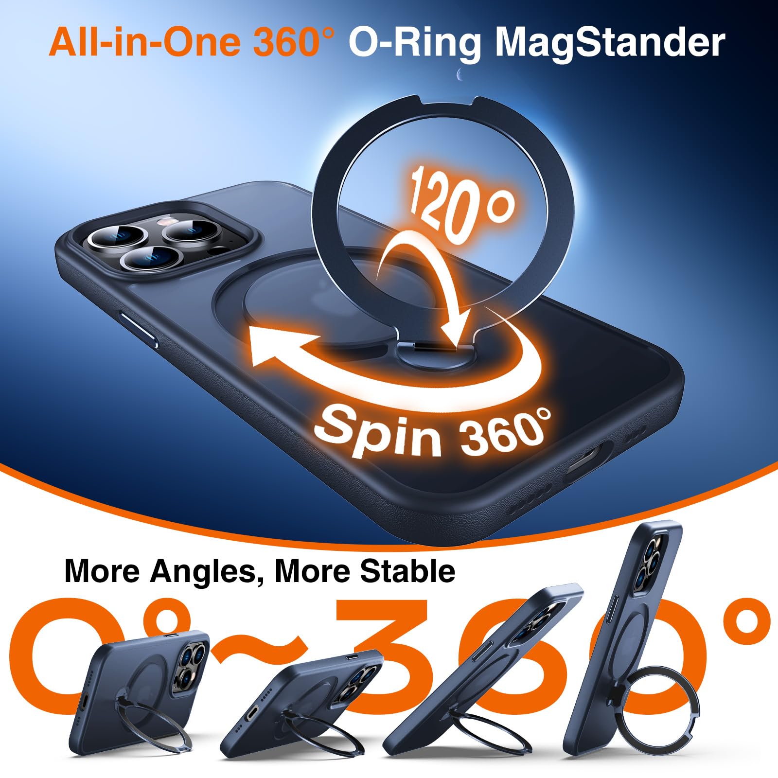 Chicfun 360 O-Ring Magstander For Iphone 14 Pro Case With Magnetic Kickstand Ring Holder [Compatible With Magsafe][360Rotate Sta