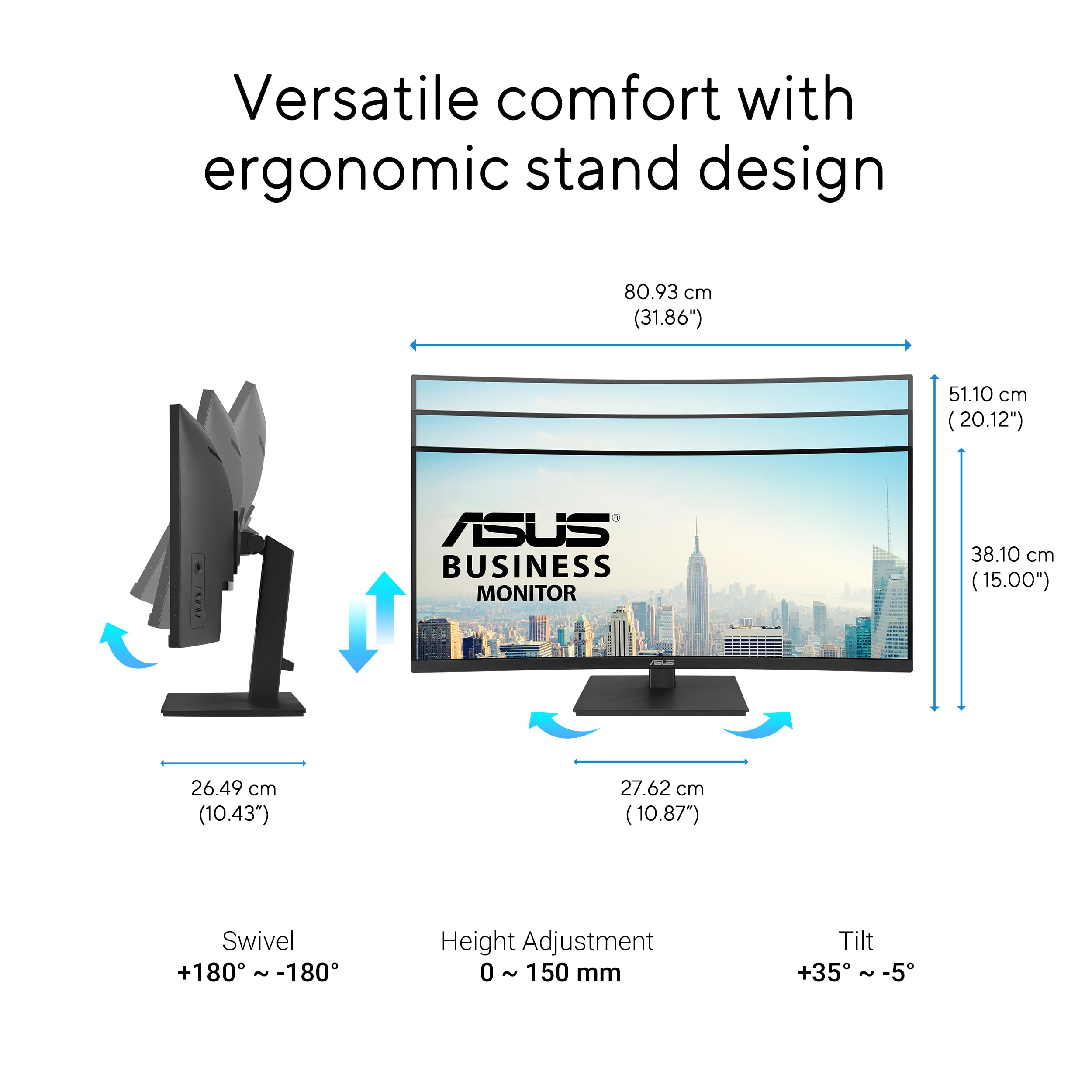 Asus 34    Curved Usb C Docking Monitor (Va34Vcpsr)   Wqhd (3440X1440), 1500R Curvature, Frameless, Usb C Pd 96W, Rj45, Usb Hub,