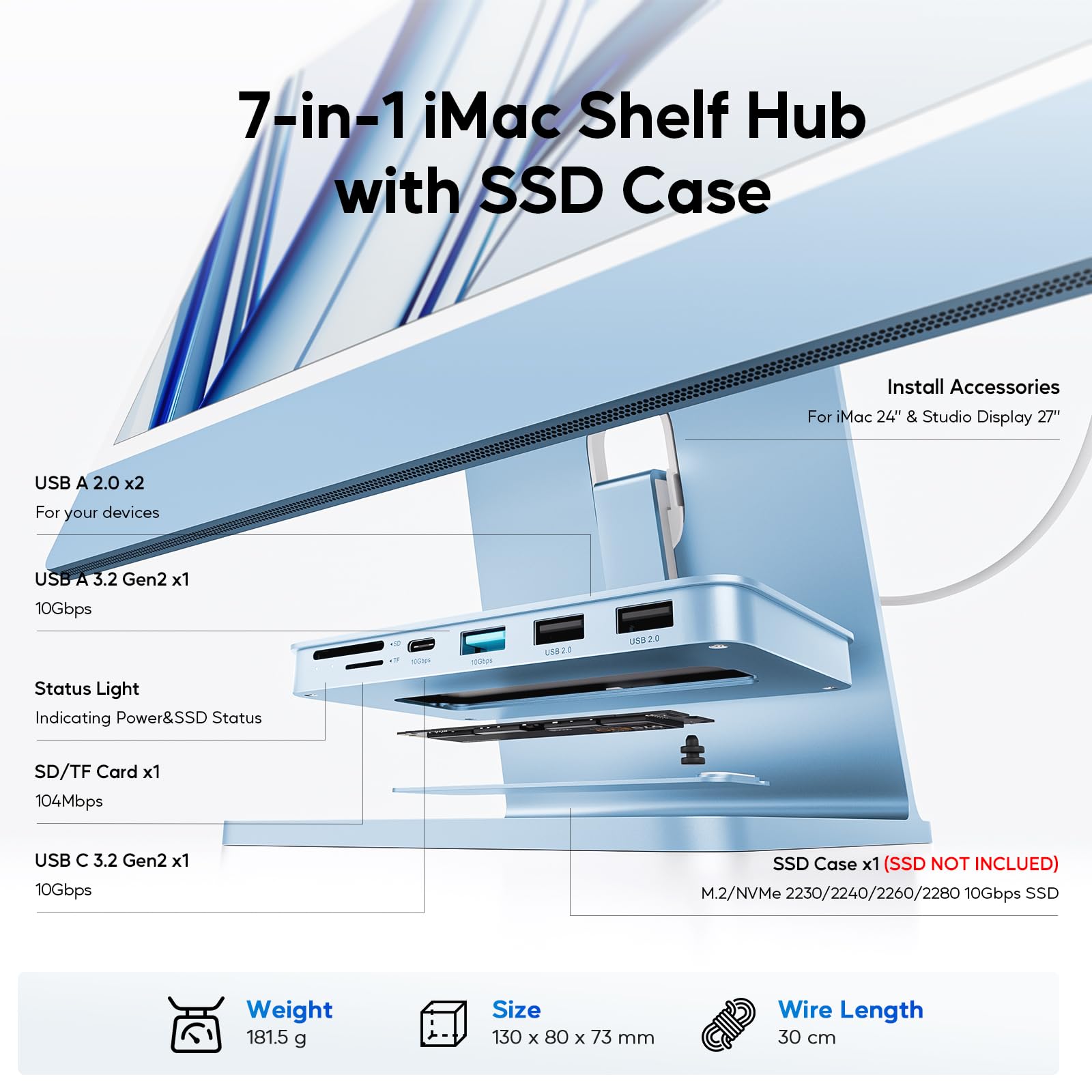 Imac Accessories For Imac 2021/2023, Pulwtop Usb C Hub For Imac With 10Gbps Nvme Sata Ssd Usb A/C 10Gbps, Imac Usb Adapter For M