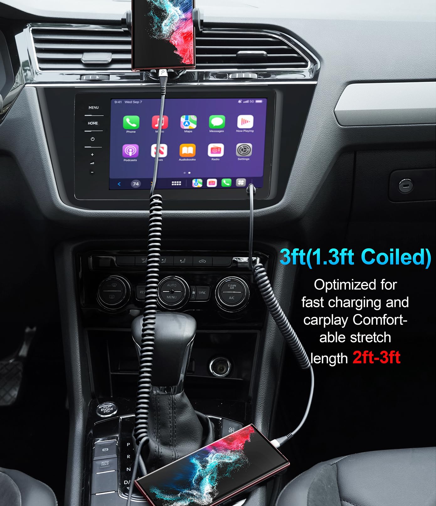 Usb C To Usb C Charger Cable [2 Pack 3Ft], Coiled Usb C Charger Cable For Car, Type C Fast Charging Usbc To Usbc Cable For Iphon
