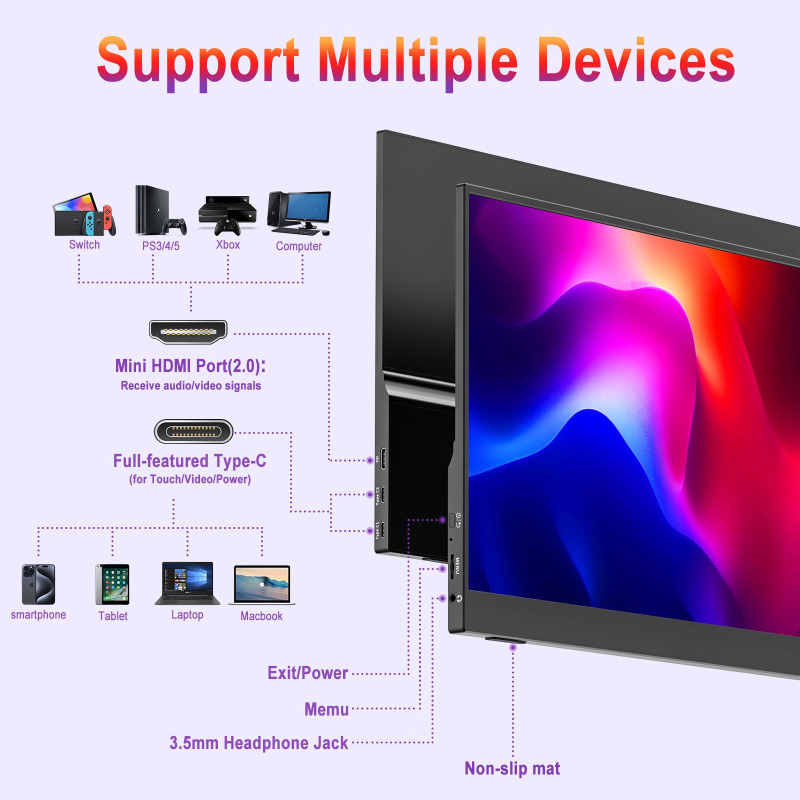 Aimuonos 15.6Inch Portable Monitor Touchscreen,Laptop Monitors Touch Screen Fhd Hdr Plug&Play Usb-C Hdmi Gaming Ips Display Trav