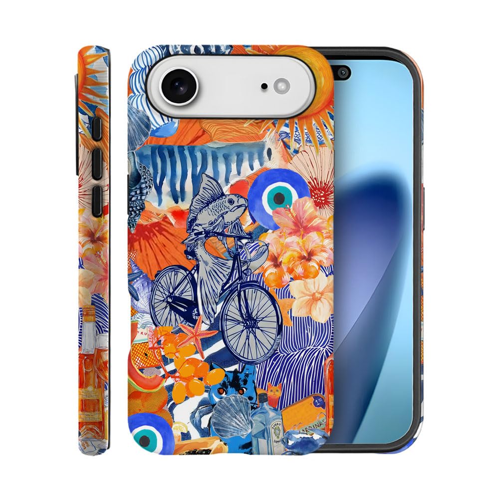 Case for iPhone 17 Air,Fits Frosted Case Design for Girl Women,Collage Blue Fish Beach Bike Flower