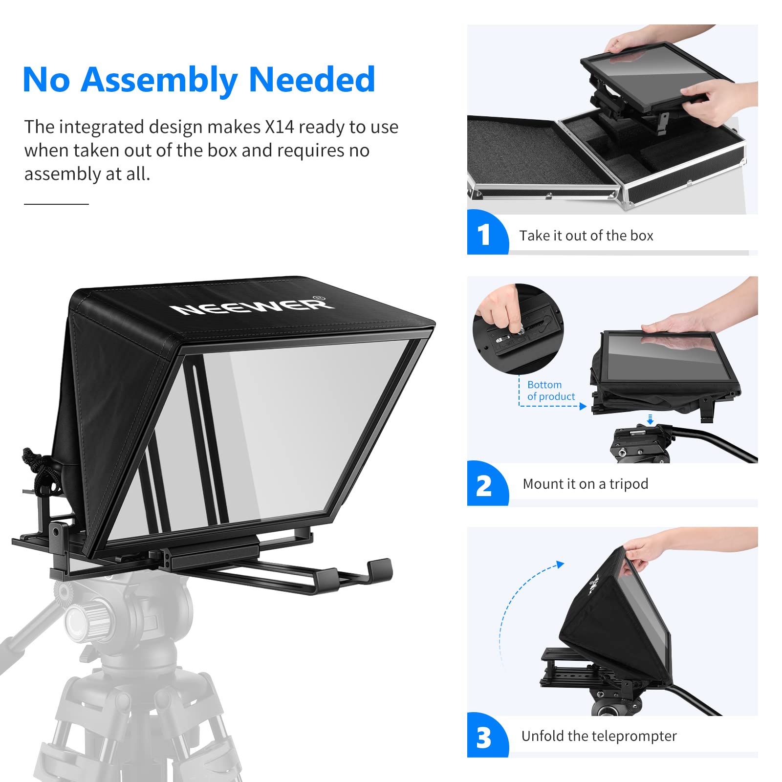 Neewer Teleprompter X14 With Rt 110 Remote & App Control (Bluetooth Connection Via Neewer Teleprompter App), Portable No Assembl