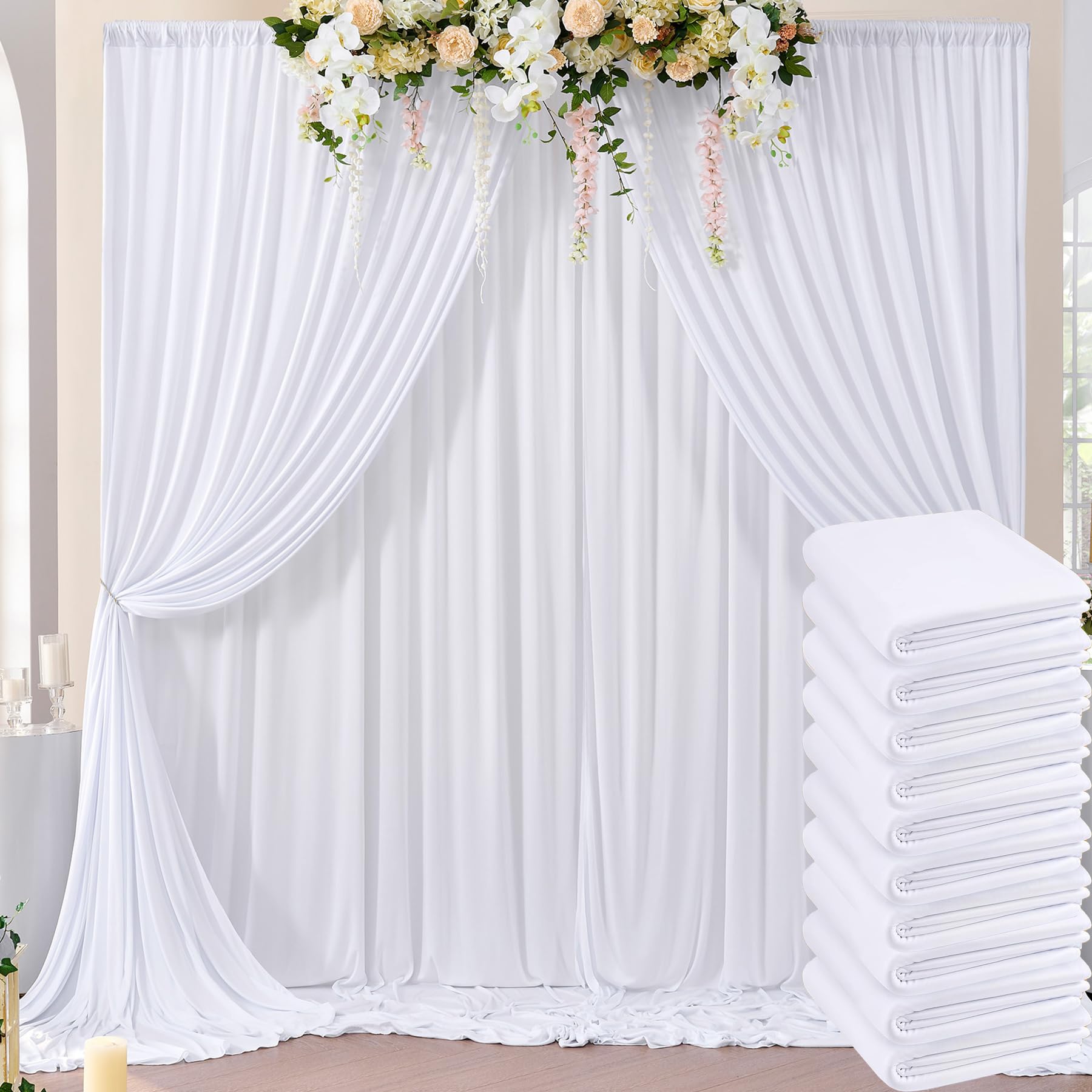 50Ft  10Ft White Wrinkle Free Backdrop Curtain For Parties, 10 Panels 5  10Ft Polyester Photo Backdrop Drapes For Weddings Birth