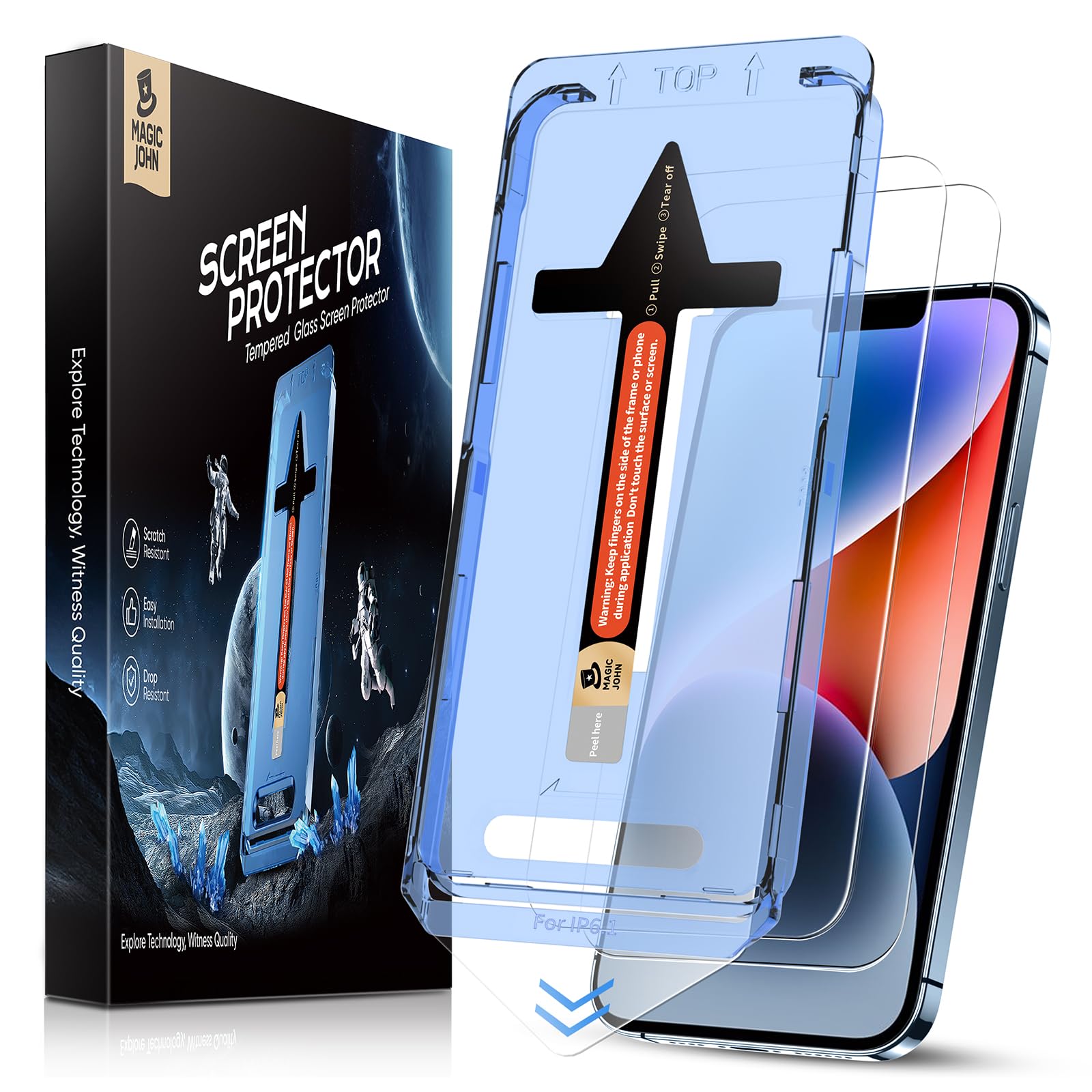 Magic John 2 Pack For Iphone 13/14& Iphone 13 Pro 6.1 Inch Tempered Glass Screen Protector, Auto Dust Elimination, Bubble Free,
