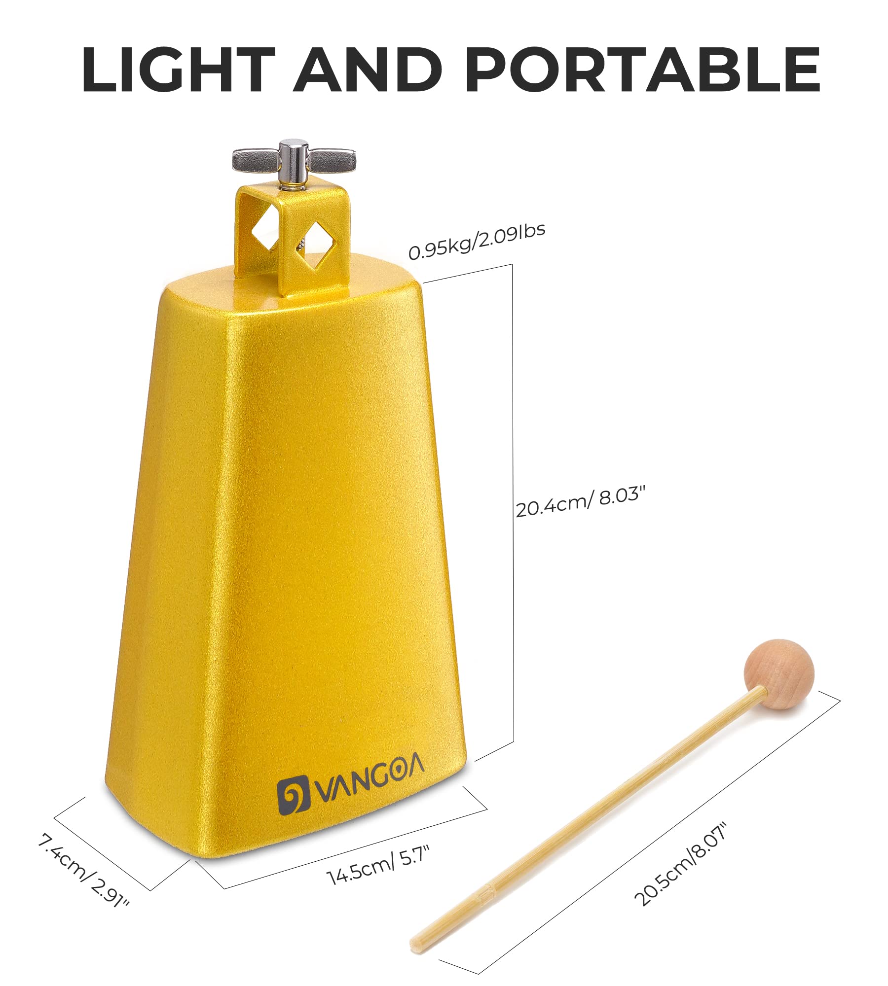 Vangoa Cow Bell 8 Inch Metal Steel Cowbell Noise Makers With Mallet Beater Sticks For Drum Set Kit Percussion Cheering Bell At S
