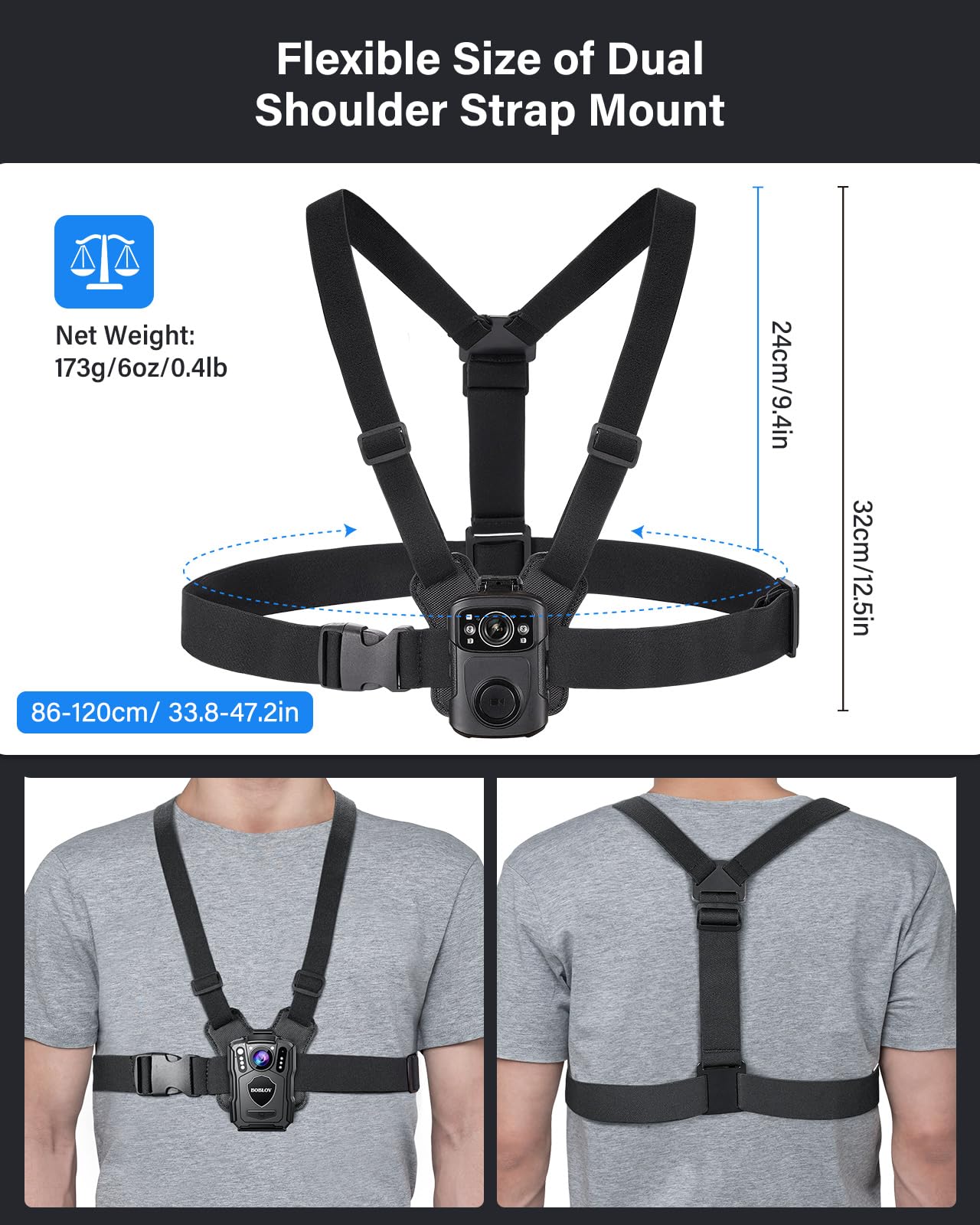 Boblov Dual Shoulder Mount, Body Worn Camera Vest Mount, For All Brand Body Camera, Wearable Body Camera Mount With Adjust Board
