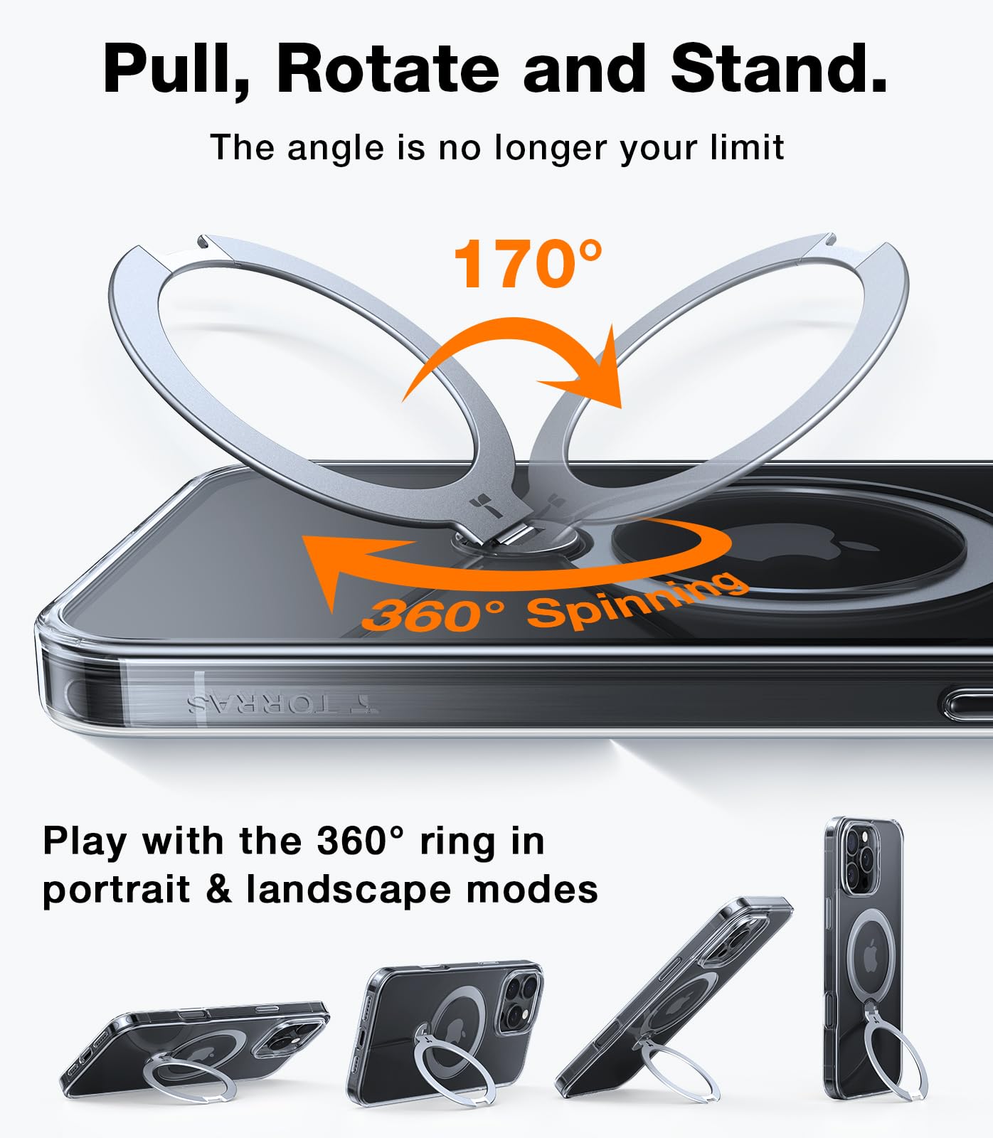 Torras 360Spin Magnetic Stand For Iphone 16 Pro Case, Compatible With Magsafe, Mil Grade Protective Hard Pc Soft Edge Slim Case