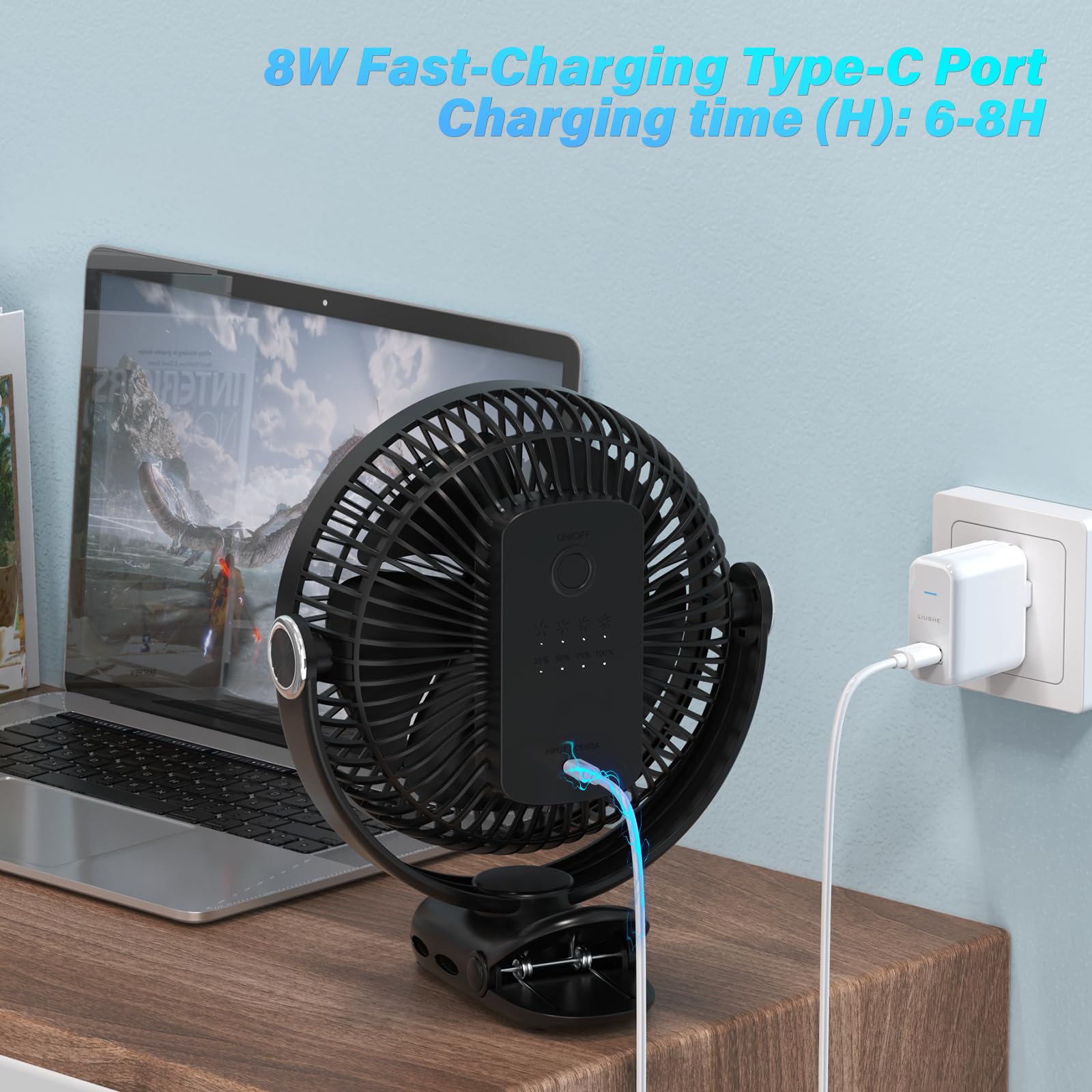 Bivbtp 12000Mah Clip On Fan 30H Longest Runtime, 8In Portable Fan Rechargeable, Ultra Quiet With Heavy-Duty Clamp, Usb Desk Fans