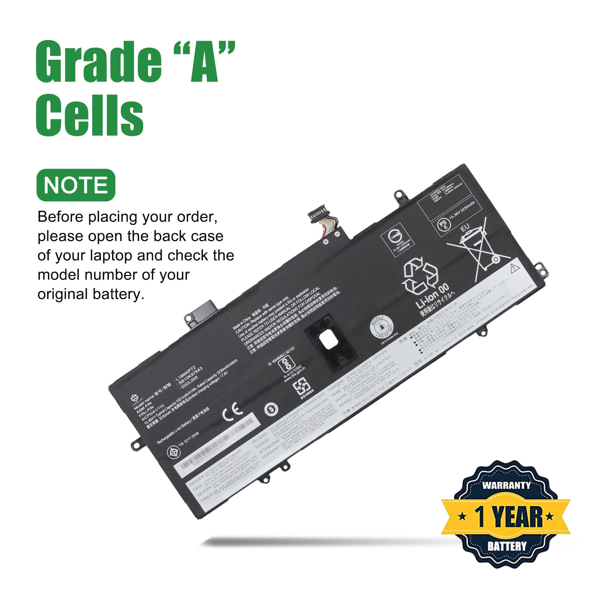 Jiazijia 02Dl005 L18M4P72 Sb10K97643 Laptop Battery Replacement For Lenovo Thinkpad X1 Yoga 4Th Gen / X1 Carbon 7Th Gen 2019 / 8