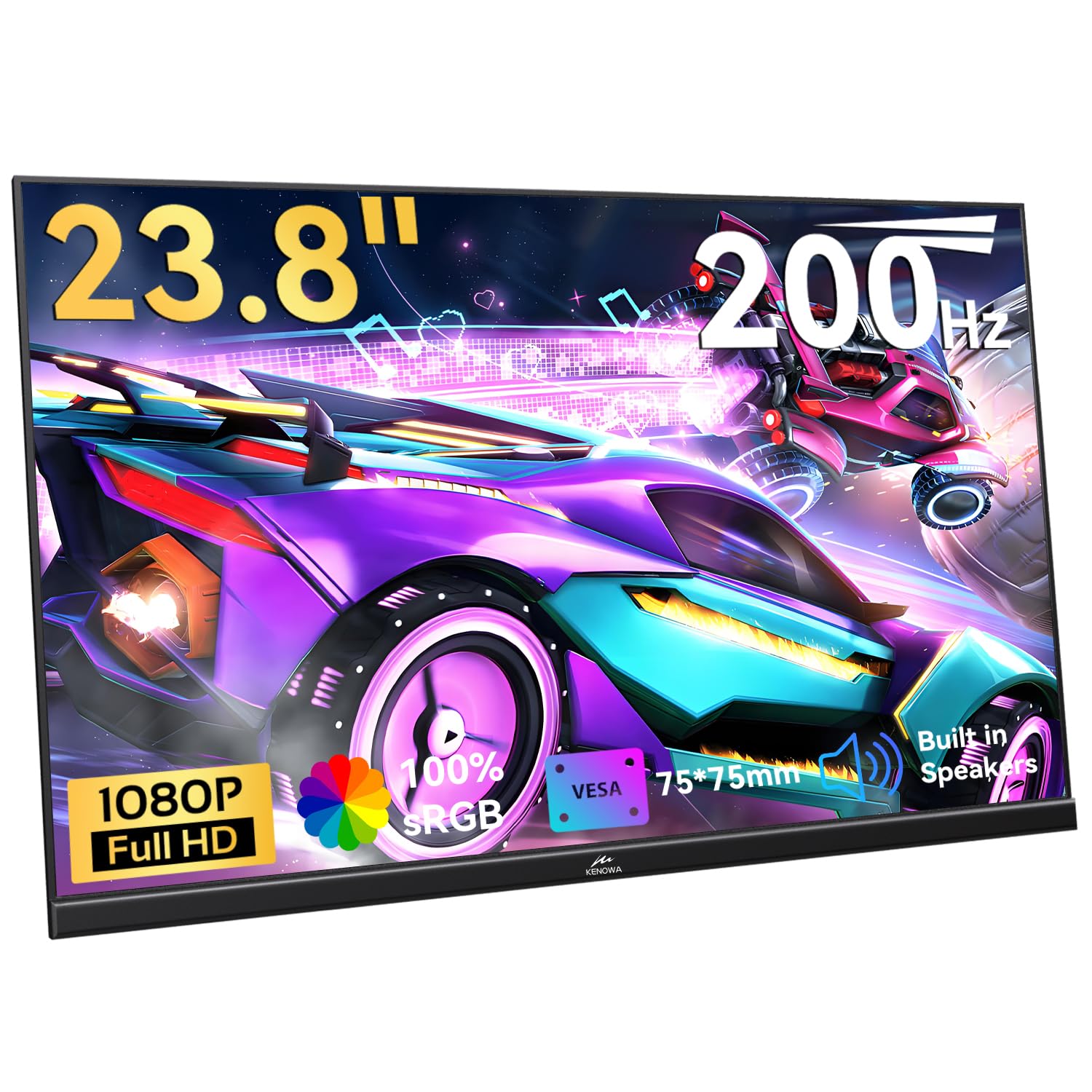 Kenowa 23.8 Large Portable Monitor 200Hz, IPS FHD 1080P Freesync External Monitor with USB-C HDMI Gaming Display Dual Speakers A