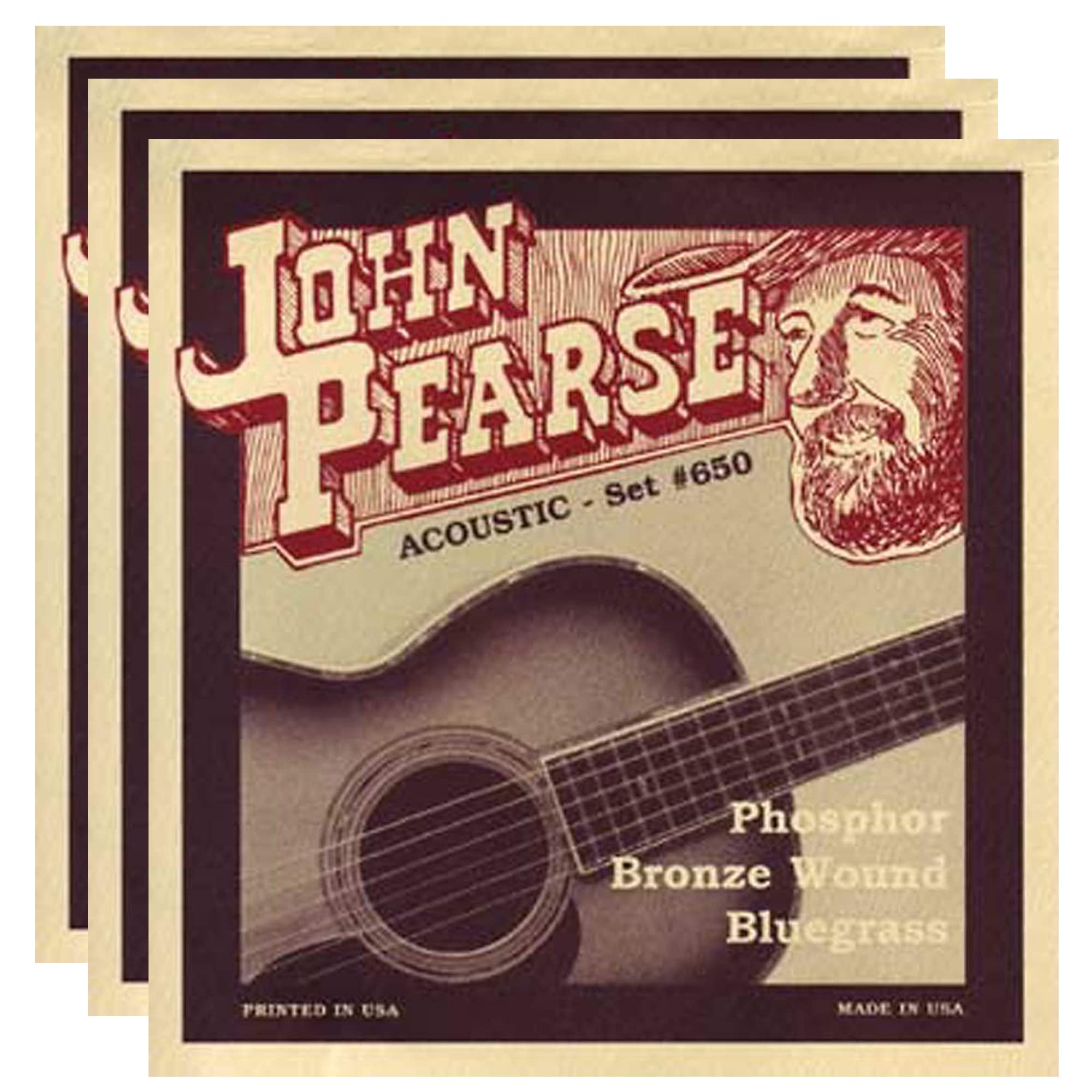 John Pearse Acoustic Strings Phosphor Bronze Bluegrass 12 56 (3 Pack Bundle)