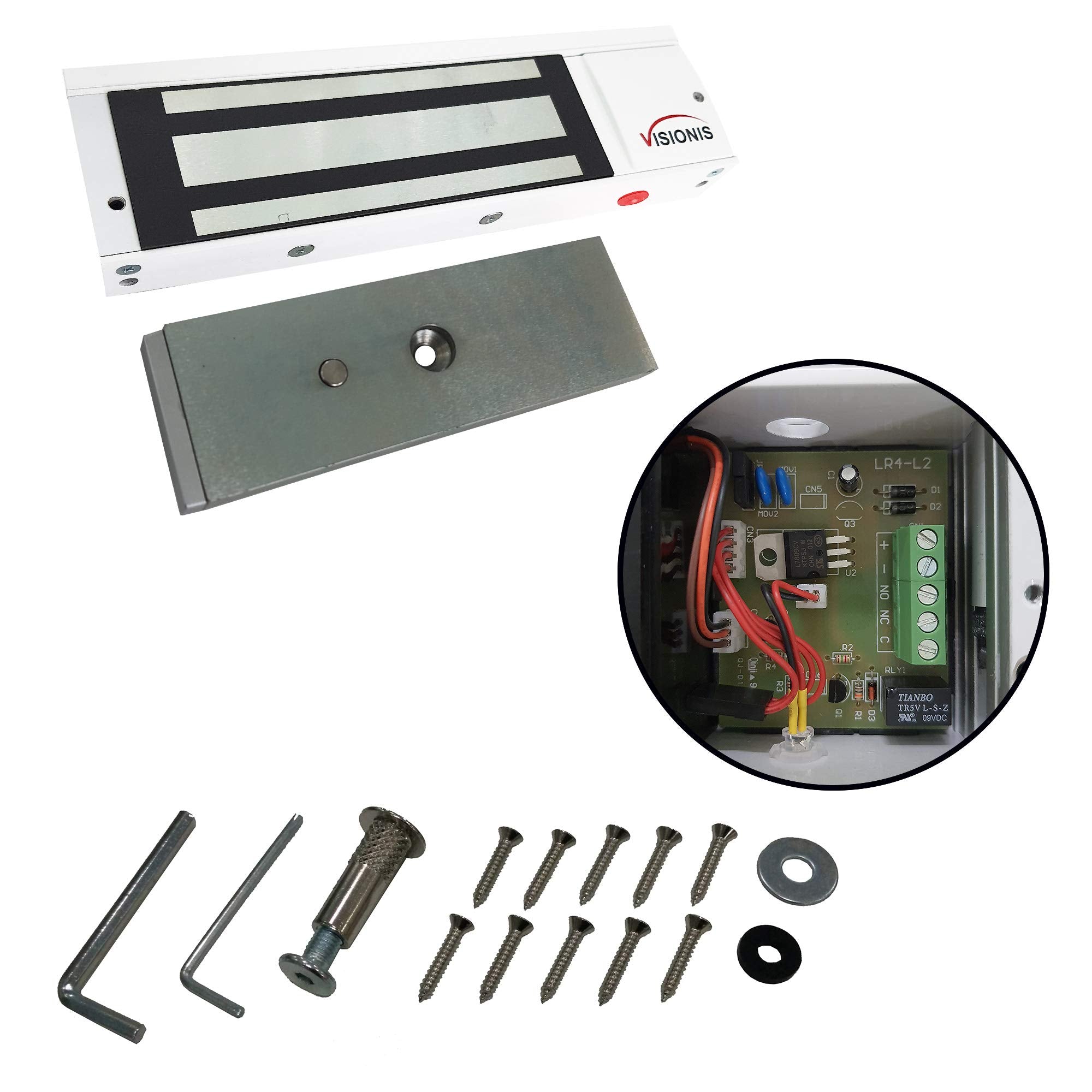 Visionis Vs Visml1200Led Wh Indoor 1200Lbs White Electromagnetic Lock With Led Sensor For Door Access Control