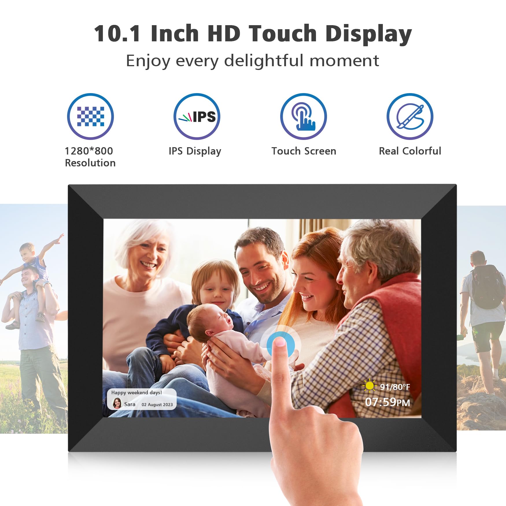 Uhale Digital Picture Frame 32Gb Storage 10.1 Inch Wifi Electronic Photo Frame Sd Card Slot Desktop Ips Touch Screen Hd Display