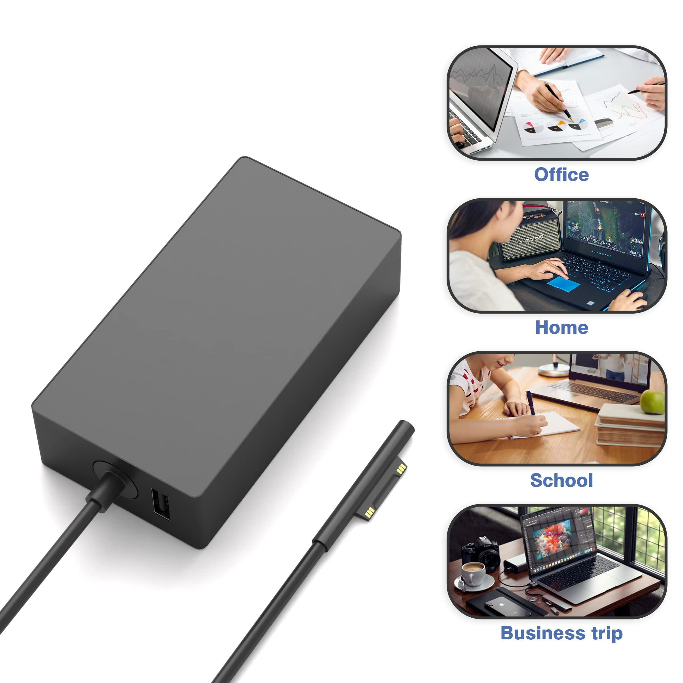 65W Surface Pro Charger For Microsoft Surface Pro 10,9,8,7+,7,6,5,4,3 X,Windows Surface Laptop 1,2,3,4,5,6,Studio Surface Go 1,2