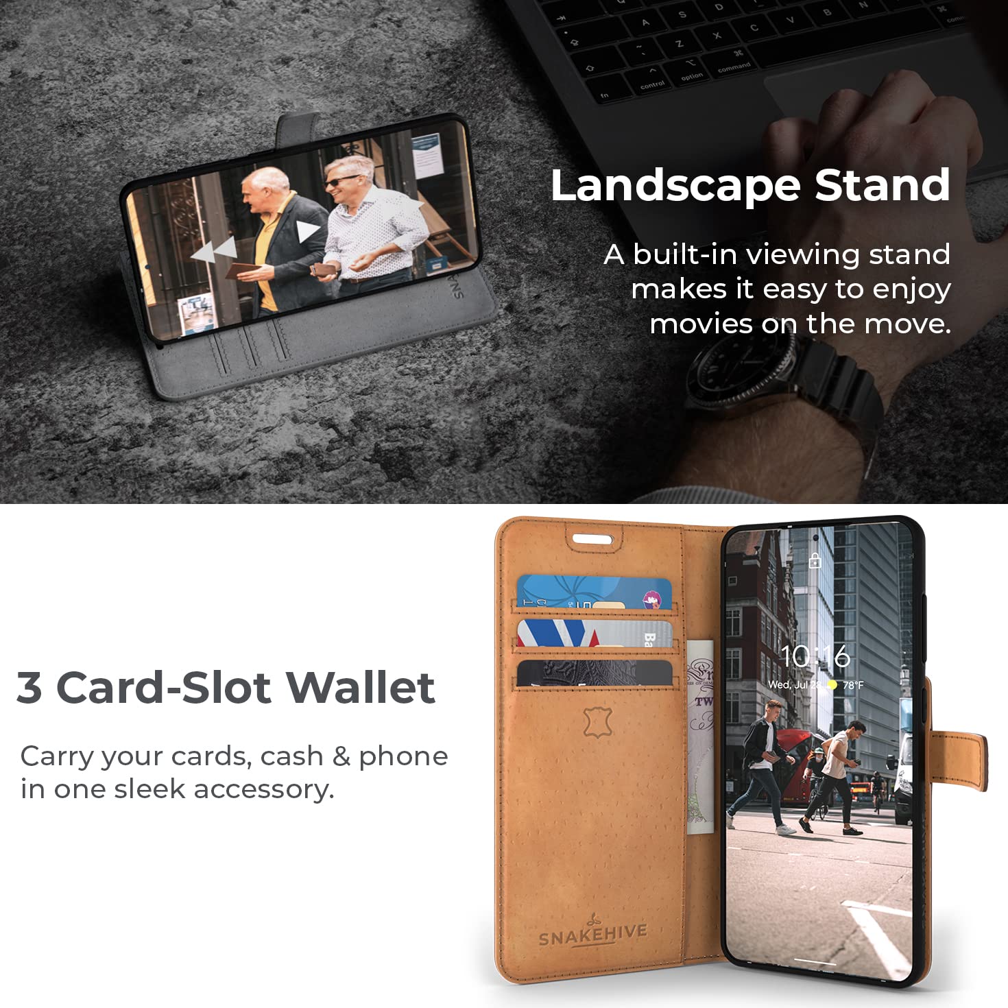 Snakehive Leather Wallet For Samsung Galaxy S21 Fe 5G - Real Leather Wallet Phone Case - Genuine Leather With Viewing Stand And