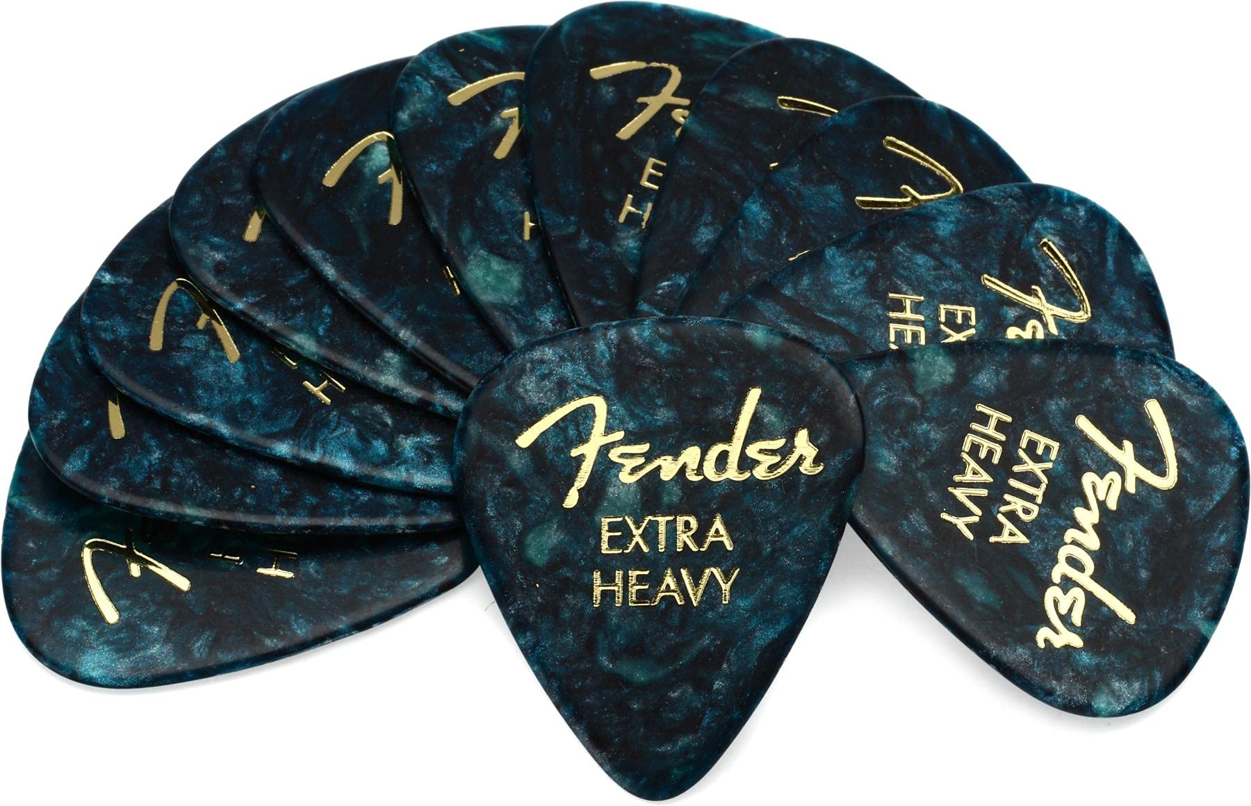 Fender Premium Celluloid Guitar Picks 351 Shape, Ocean Turquoise, Extra Heavy, 12 Pack