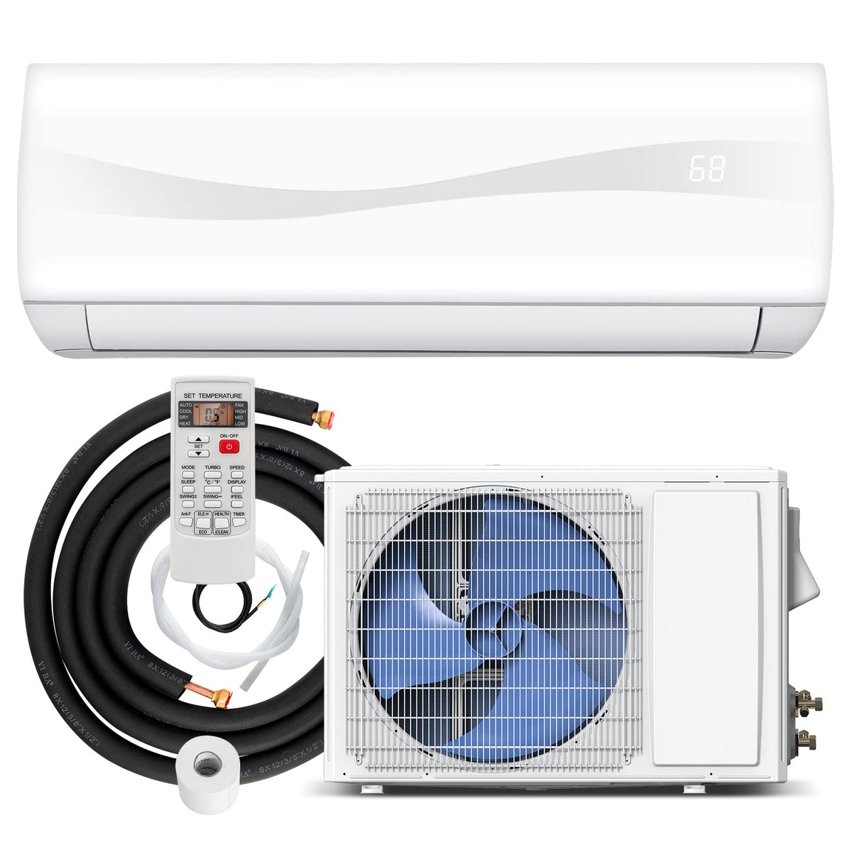 Petsite 18000 Btu Mini Split Air Conditioner Pre Charged Inverter Heat Pump System, 19 Seer2 208 230V Wall Mounted Ductless Ac U