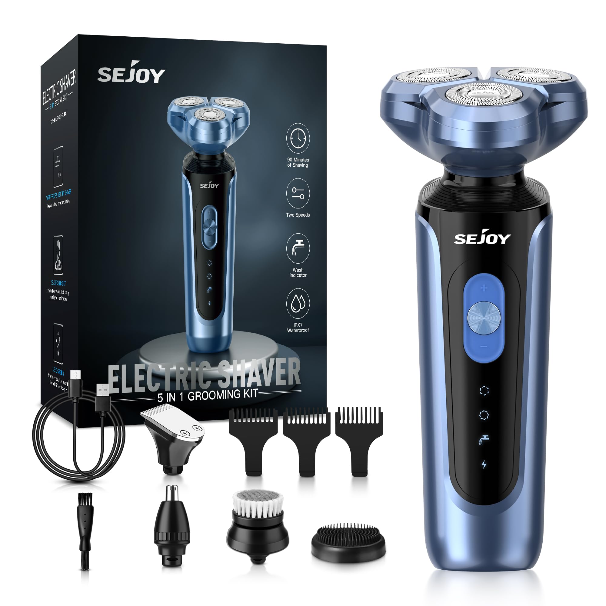 Sejoy Electric Razor For Men'S Face, Mens Electric Shavers Cordless, Usb Rechargeable Rotary Razors, Portable 5 In 1 Kit Dry Wet