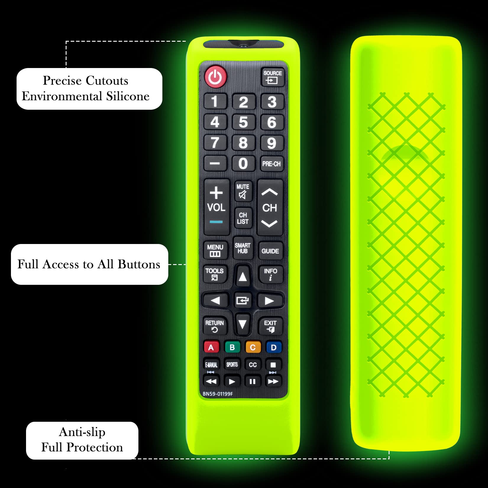 Remote Case For Samsung Tv Controller, Silicone Remote Cover For Bn59 01199F Samsung Remote Control, Smart Tv Remote Skin Sleeve Glow In The Dark