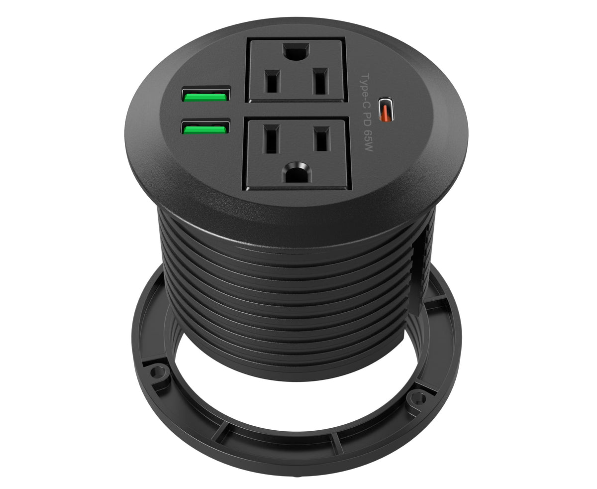 Jgstkcity 3 Inch Desktop Power Grommet, Max 65W Usb C Charger,2 Outlets, 3 Usb Ports, Flush Mount Desk Hole Round Power Outlet, 