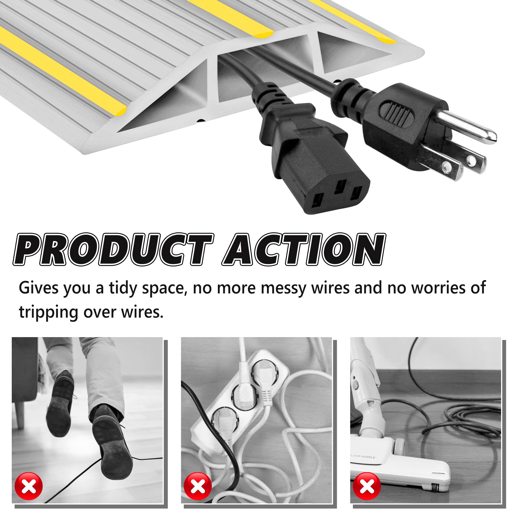 10Ft Cord Cover Heavy Duty Cable Protector 3 Channels Contains Cords, Cables And Wires, Conceal Wires Of Home, Office, Warehouse