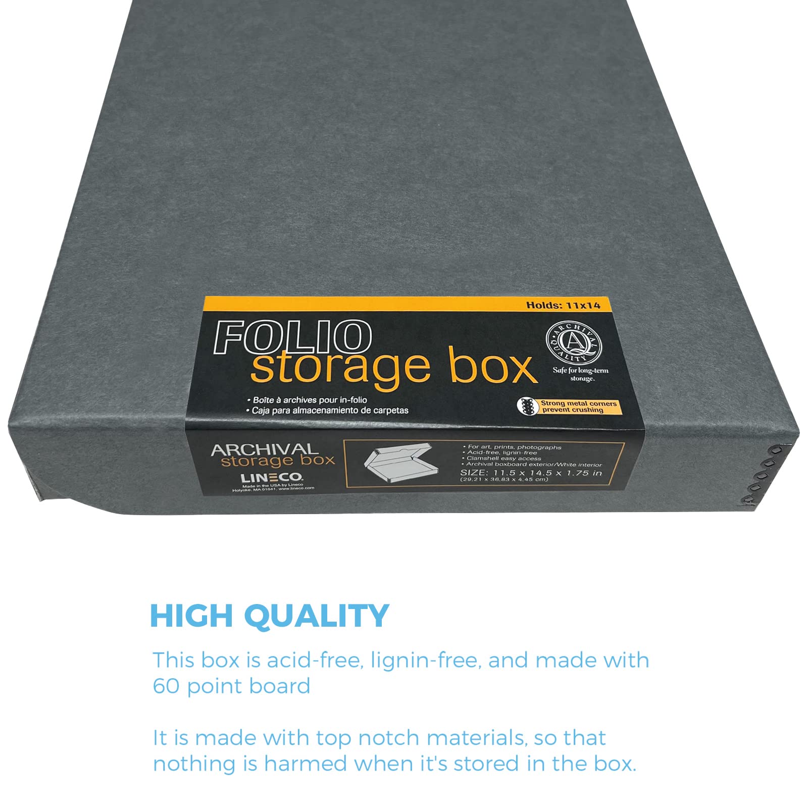 Lineco Folio Storage Box, Clamshell Design With Metal Edge. 11.5X14.5X1.75, Archival Boxboard, Preserve Photos, Prints, Cards, Magazines, Documents, Art, Ephemera, Family Records, Gray, Pack Of 2
