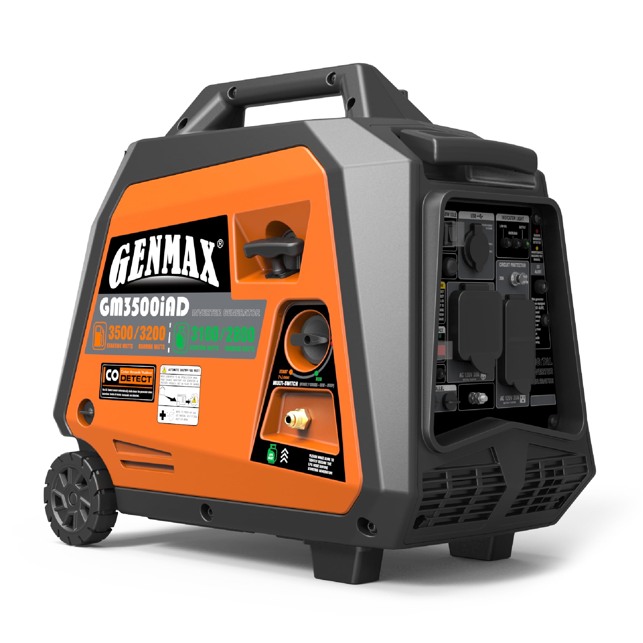 GENMAX Portable Generator, 3500W Super Quiet Gas or Propane Powered Engine with Parallel Capability, Manual start,Ideal for Camp