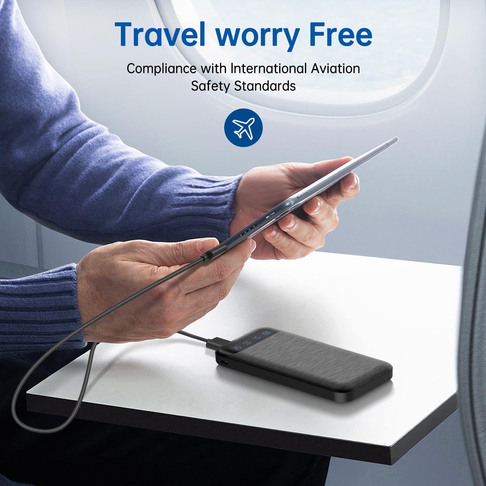 Power Bank 10000Mah Portable Charger Slim External Battery Pack With 2 Usb 2.4A Outputs And Usb C In/Out Compatible With Huawei