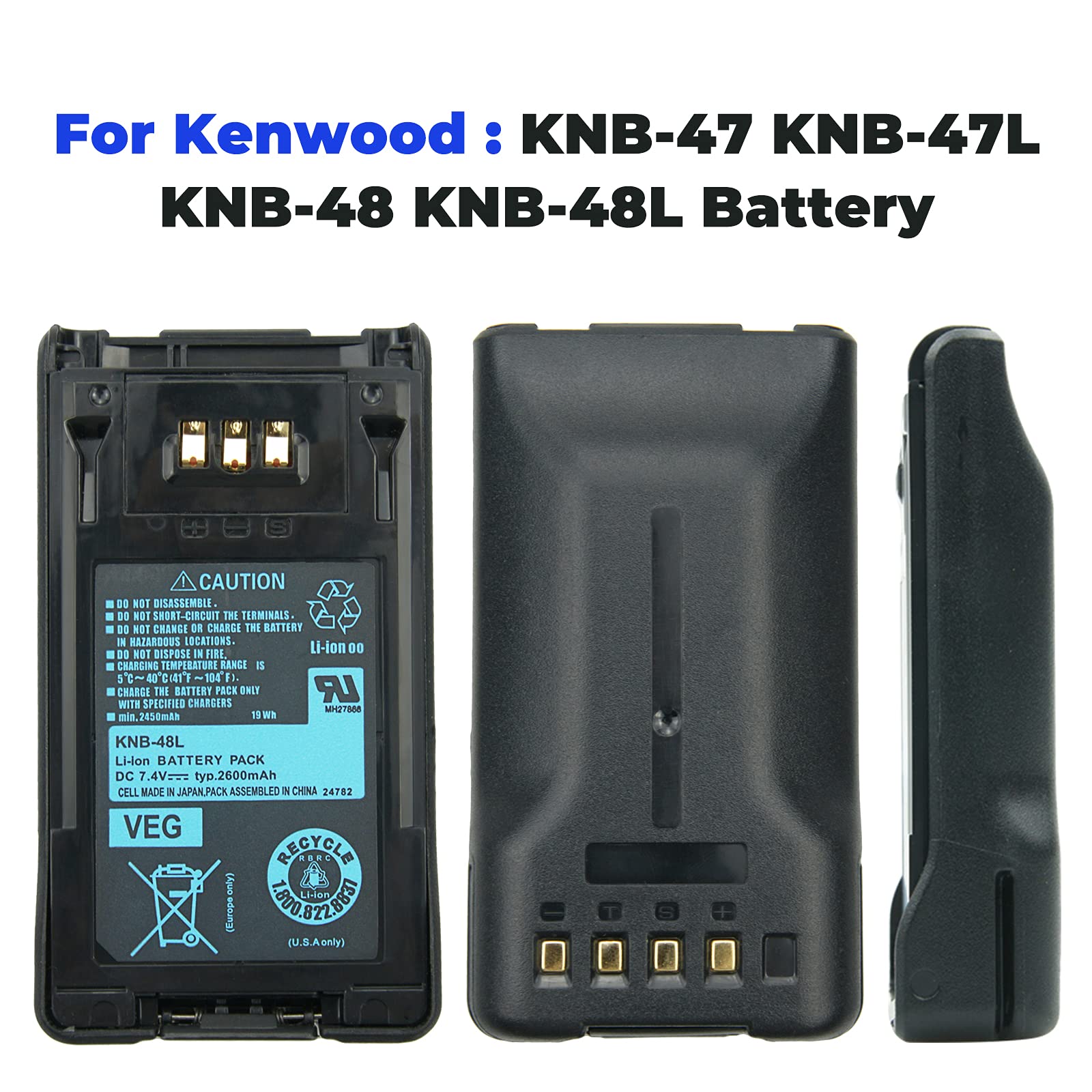 Vineyuan 2600Mah Li Ion Knb 48L Battery(S) For Kenwood Tk 5220 Tk 5320 Nx 200 Nx 300 Knb 47L Two Way Nexedge Radios Replacement