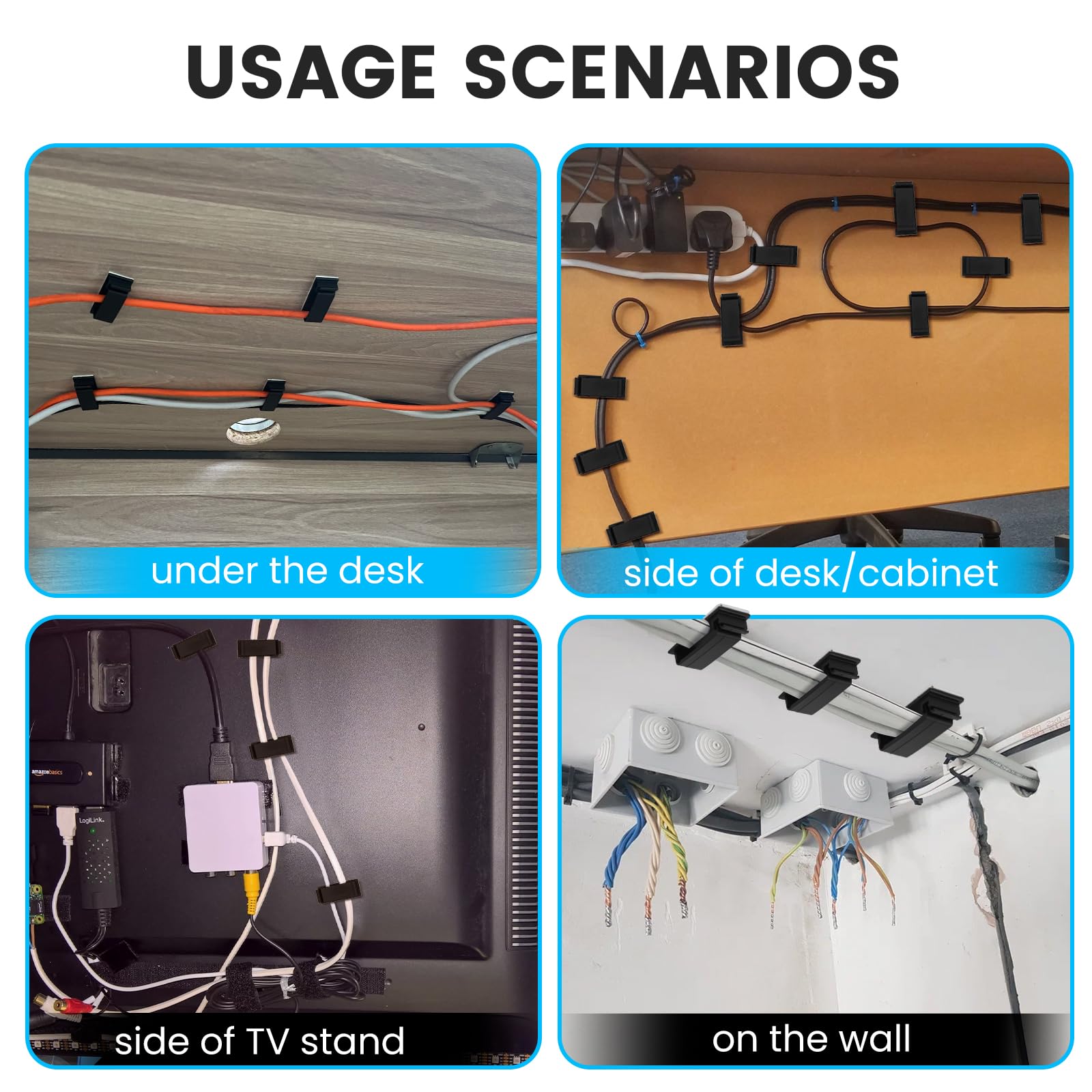 Adhesive Cable Management Clip (20Pcs Black)