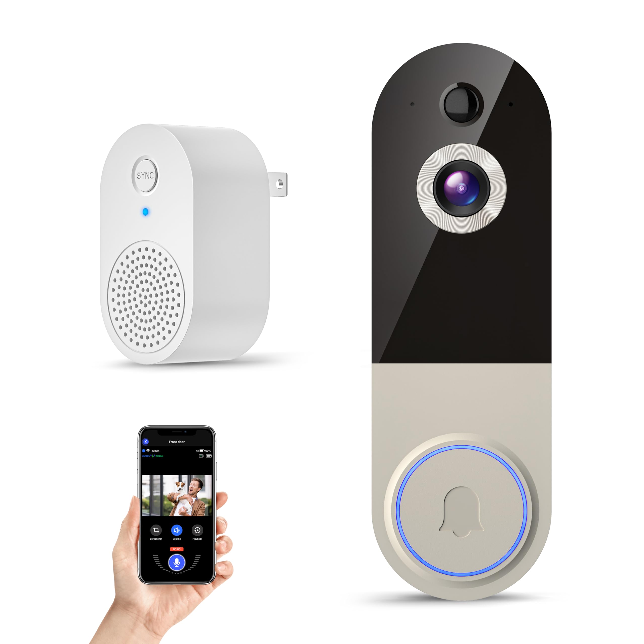 MeshSear Wireless Doorbell Camera with Rechargeable Battery, 1080P Resolution, 2-Way Audio, Night Vision, AI Human Detection, Cl