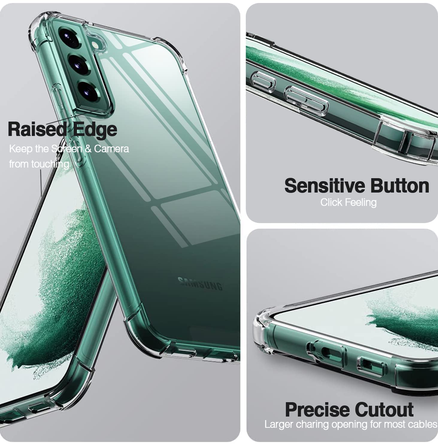 KIOMY Samsung Galaxy S22 Plus 5G Phone Case Crystal Clear Shockproof Hybrid Hard PC TPU Slim Fit 6.6 Inch