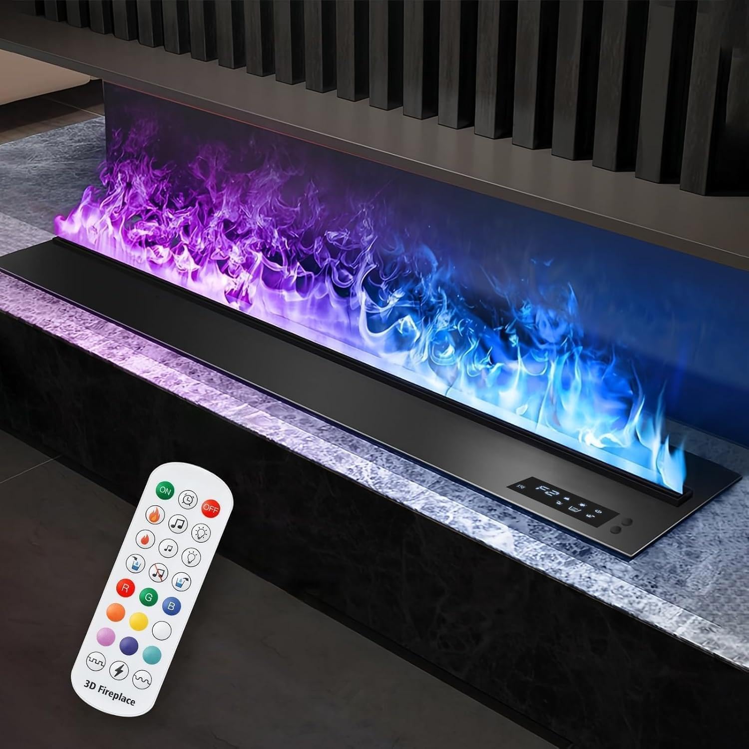 Electric Fireplace 3D Water Vapor Fireplace Recessed Multicolour Realistic Atomized Flame, With Water And Remote Control Electri