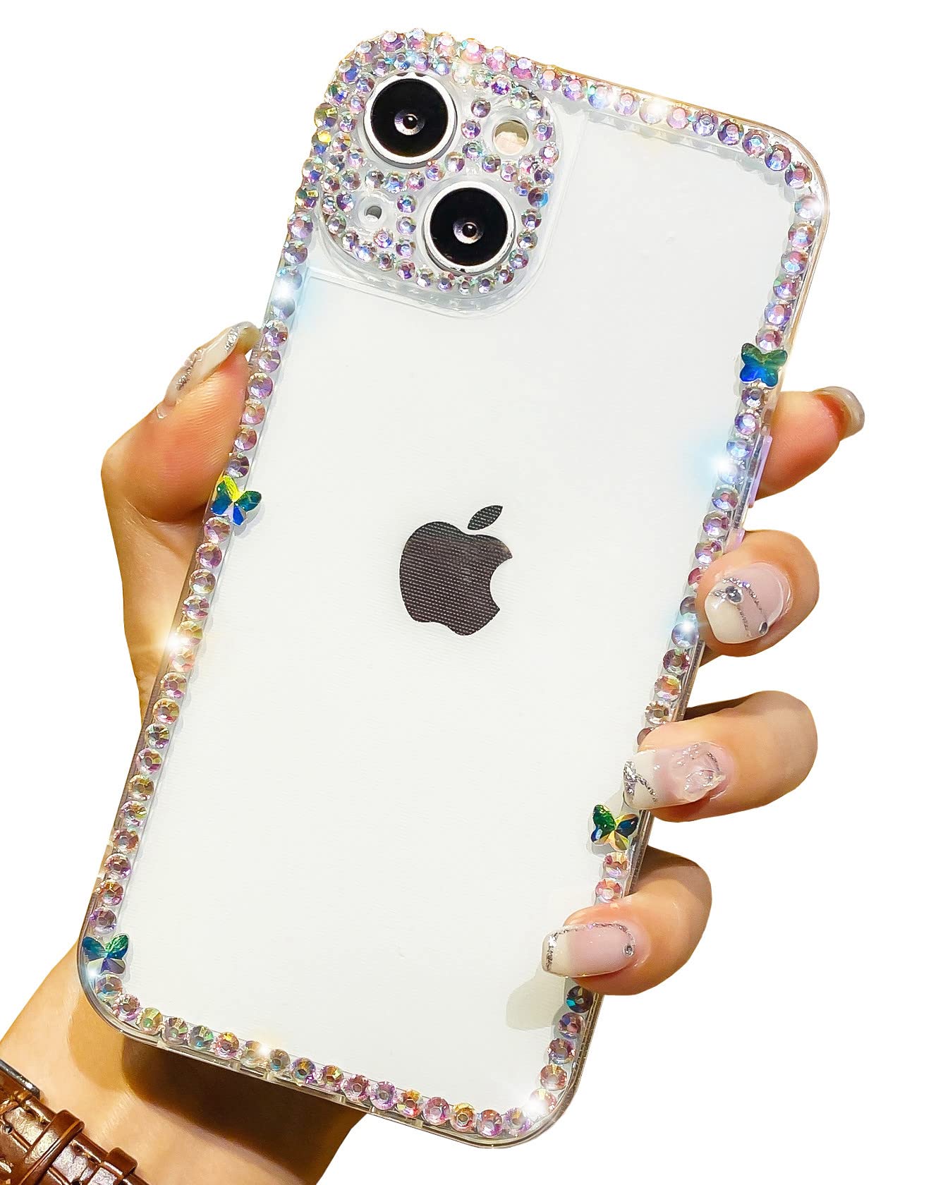 Banailoa Bling Iphone 14 Plus Case For Women,Clear Glitter Cute Case With Rhinestones Diamond Soft Tpu Camera Lens Protective Gi