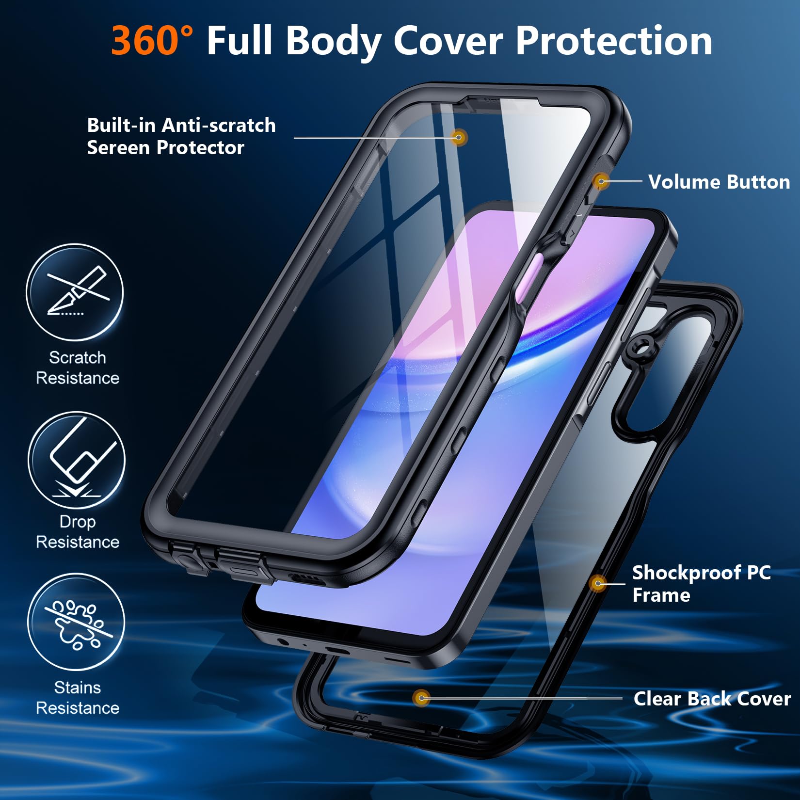 Spidercase For Samsung Galaxy A15 5G Case Waterproof, Full Heavy Duty Protection, Built In Screen & Camera Protector, Military S