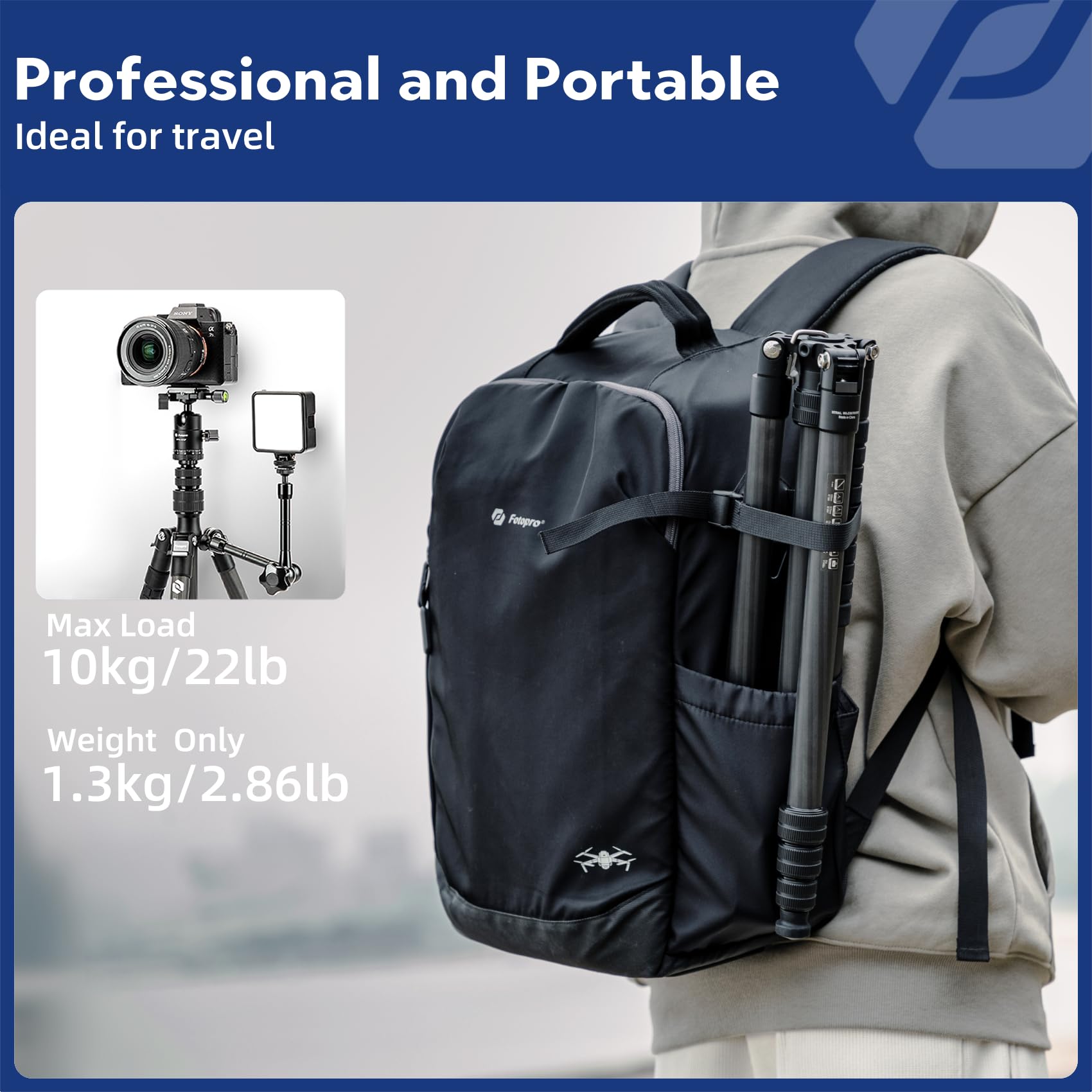 Fotopro 73'' Carbon Fiber Tripod For Camera, Compact Travel Tripod With Ball Head, Detachable Monopod With Quick Release Plate A