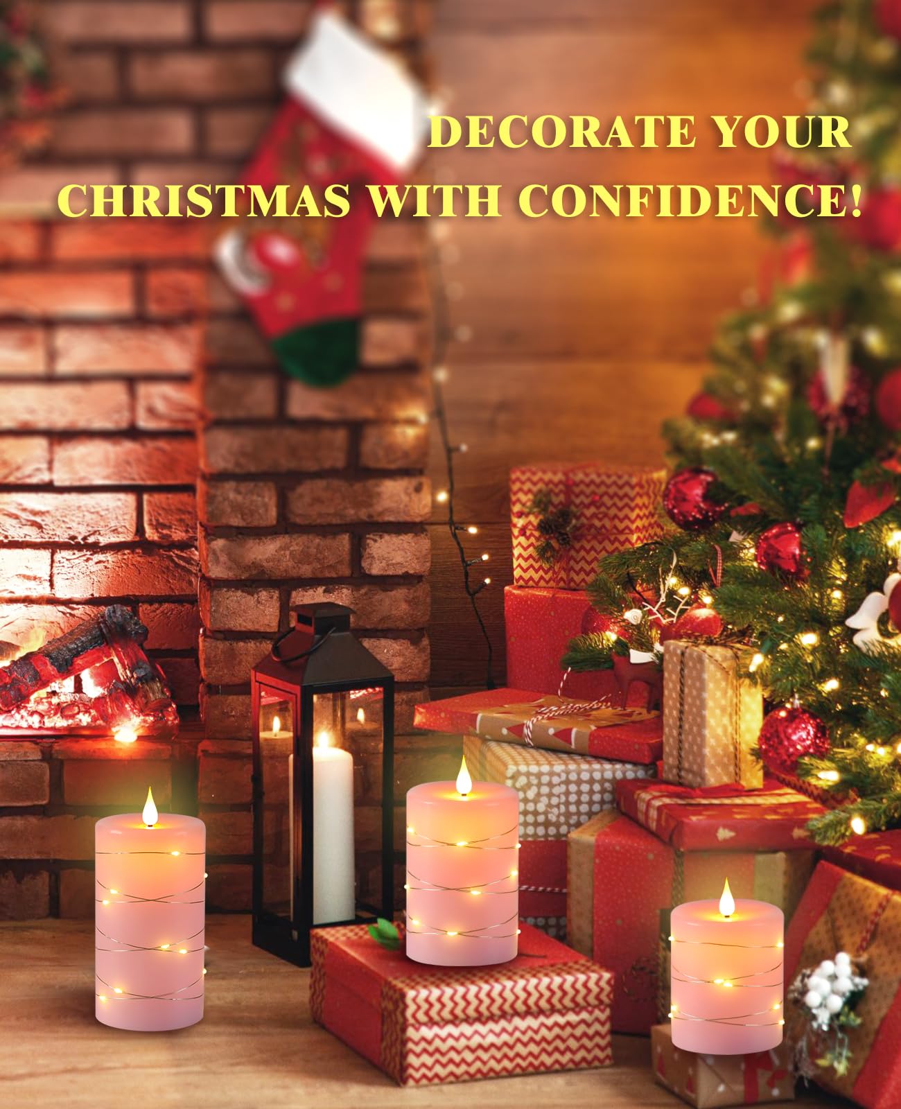 Upinmz Flameless Candle Battery With String Of Lights Battery Powered Led Candle Flashing Candle With Remote Control And Timer 3