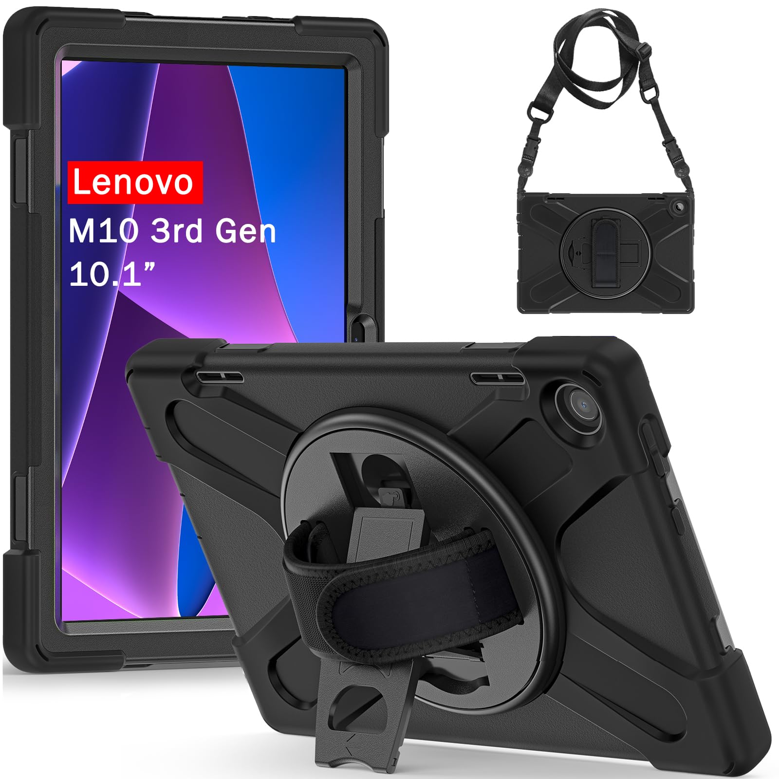 Junfire Shockproof Case For Lenovo Tab M10 3Rd Gen 10.1 Inch 2022, Lenovo Tab M10 3Rd Gen Heavy Duty Rugged Case With Hand Strap