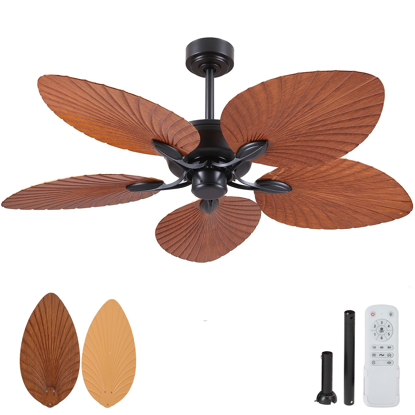 PHORUS 52 Waterproof Outdoor Palm Leaf Ceiling Fans Without Lights and Remote,Wet Rated Tropical Ceiling Fans for Patios Porch G
