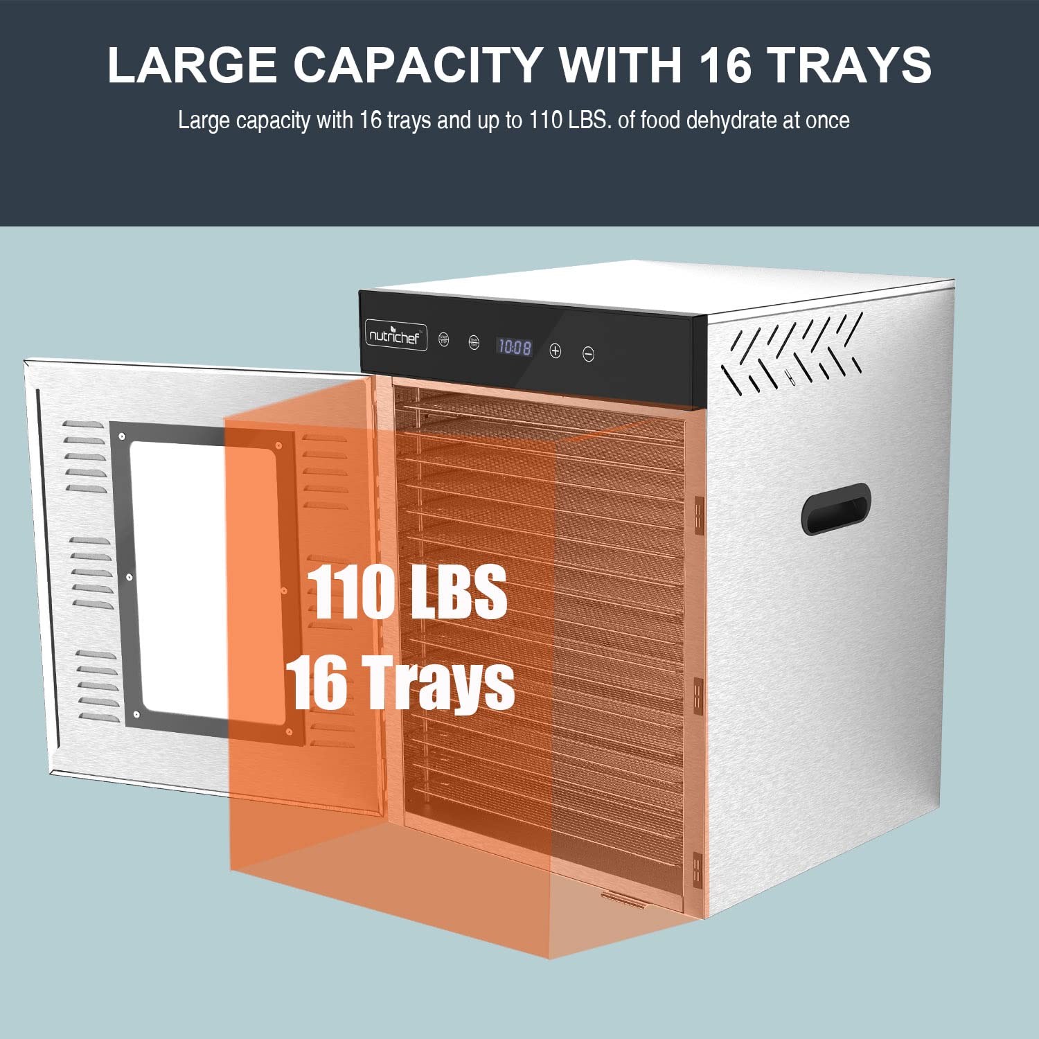 Nutrichef Premium Food Dehydrator Machine - 1500 Watts, 16-Tray Stainless Steel Dehydrator With Digital Timer And Temperature Co