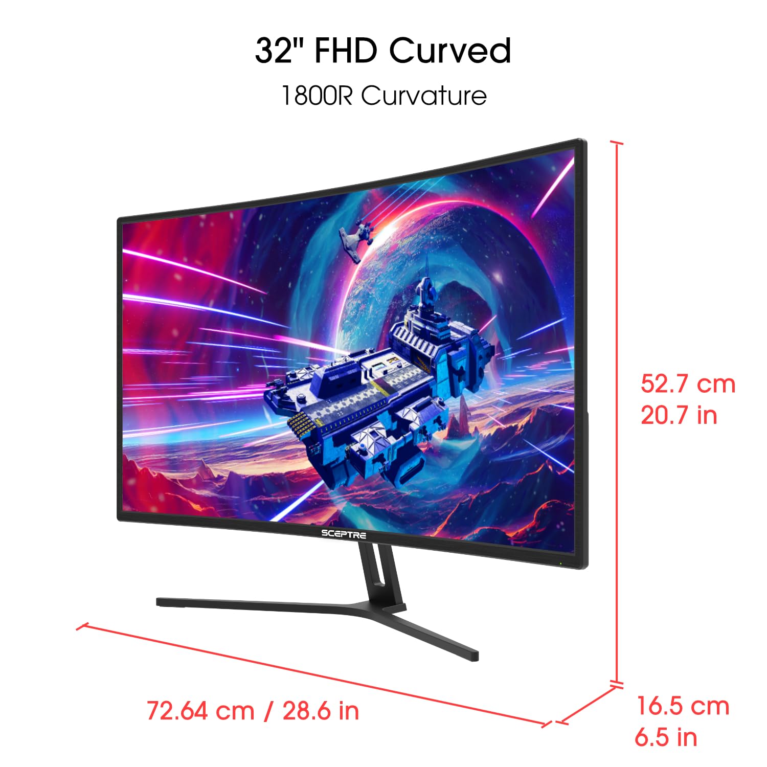 Sceptre 32-Inch Curved Gaming Monitor Overdrive Up To 240Hz Displayport 165Hz 144Hz Hdmi Amd Freesync Build-In Speakers, Machine