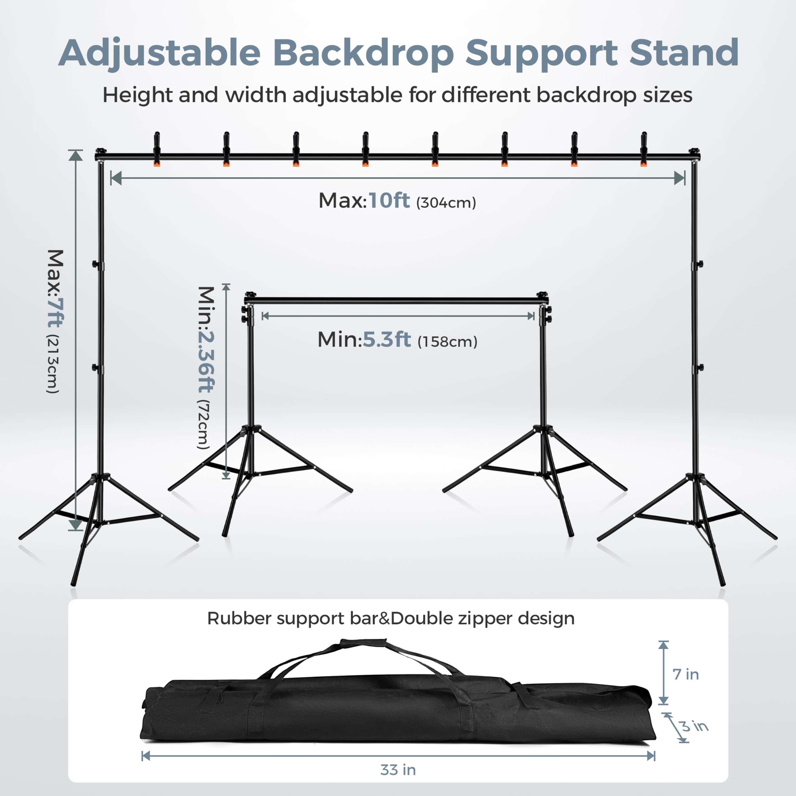 Anautin Backdrop Stand 10X7Ft Adjustable Photo Backdrop Stand Kit Photography Backdrops With 4 Crossbars, Photo Studio Adjustabl