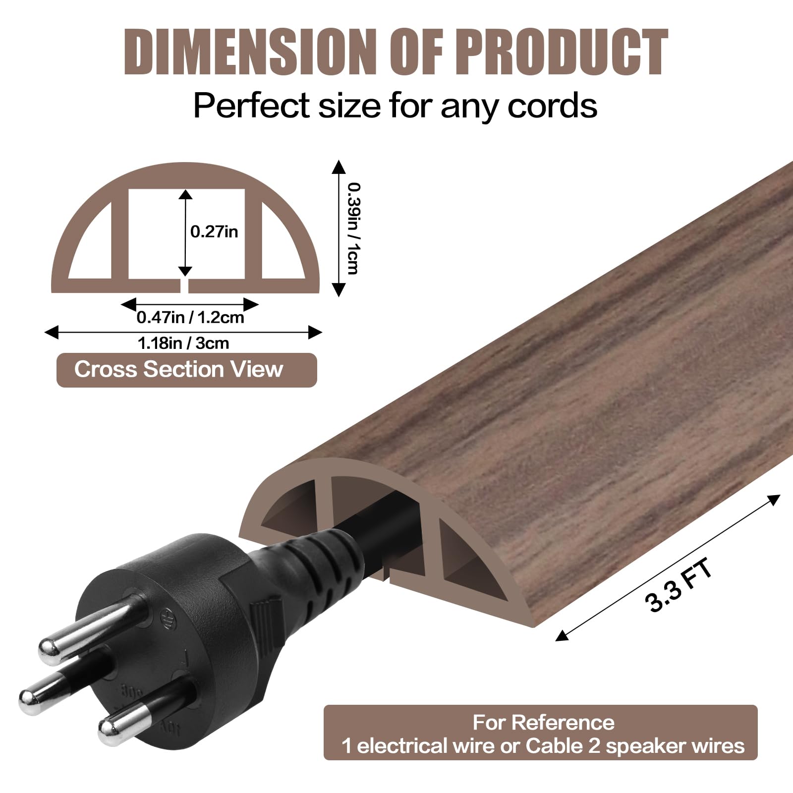 Floor Cord Cover Cable Cavity 0.47''X0.27'' Self Adhesive Cord Hider Floor 3.3Ft Floor Cable Management Power Cord Protector Flo