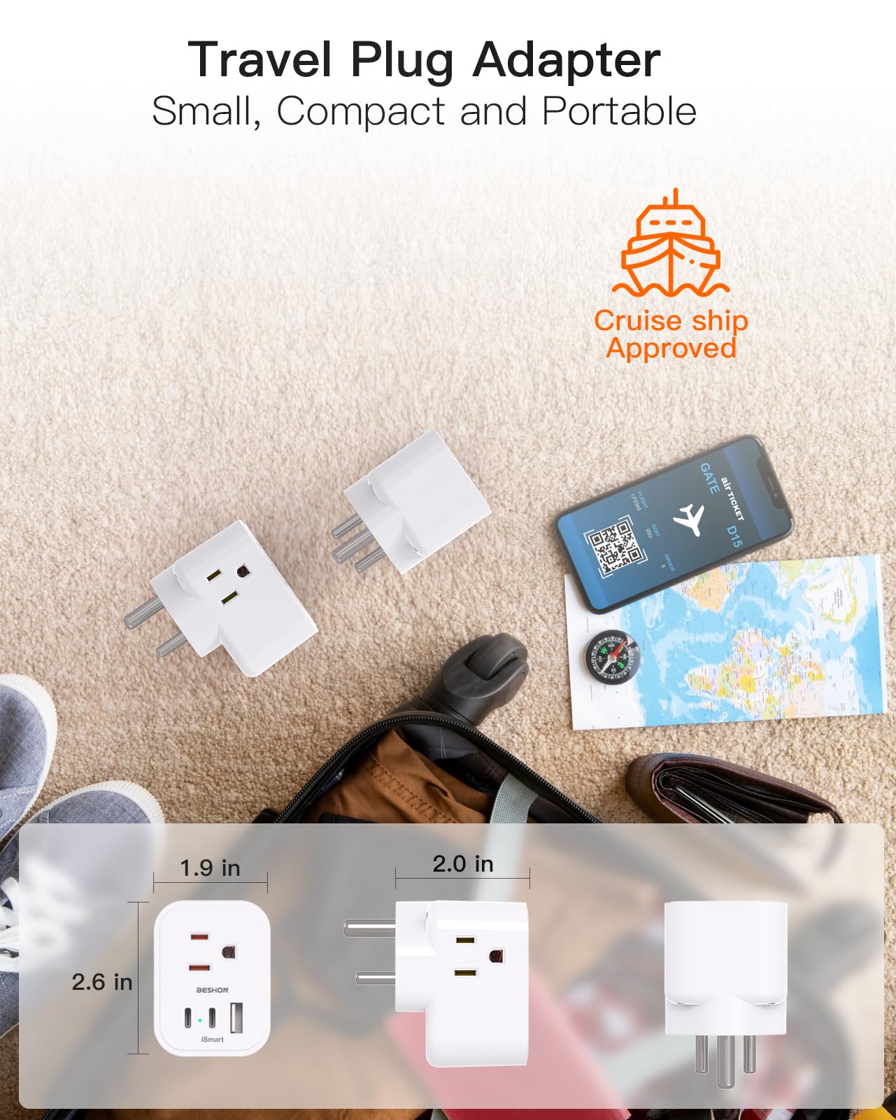 ?2 Pack? Us To India Plug Adapter, Type D Travel Plug With 3 Outlets 3 Usb Ports(2 Usb C), 6 In 1 India Power Travel Adapter For