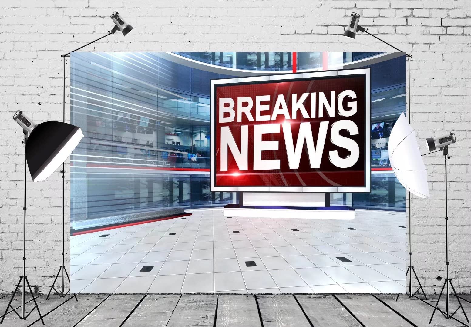 Beleco 5X3Ft Fabric News Broadcast Backdrop Studio Tv Breaking News Backdrop News Room Broadcasting Background Program Record Ne
