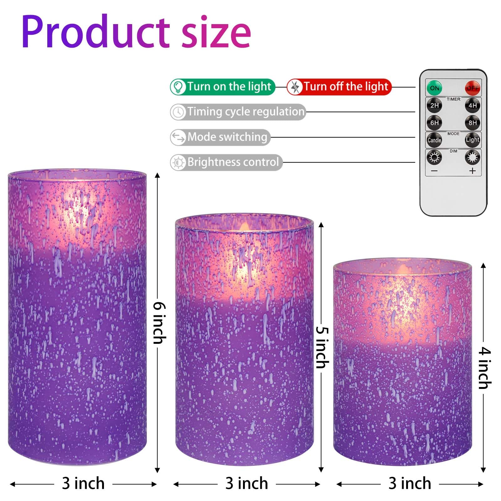 Covege Purple Flameless Candles   Flickering Real Wax Battery Operated Candles With 10 Key Remote And Timer, Set Of 3 Led Glass