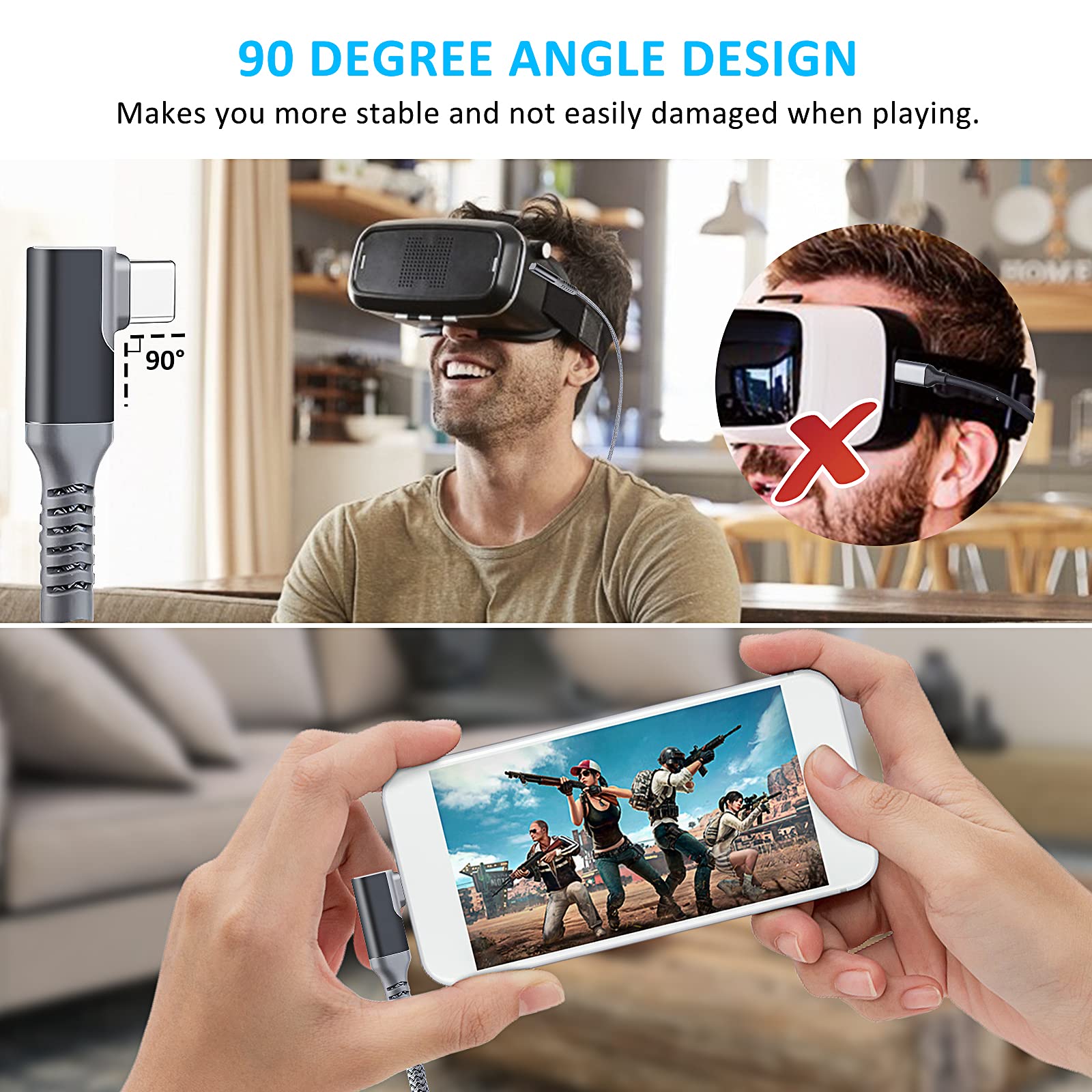 TOTU Oculus Quest 2 Link Cable - 16FT USB 3.2 Gen 1, High-Speed Data Transfer, Fast Charging, Grey, Model 1