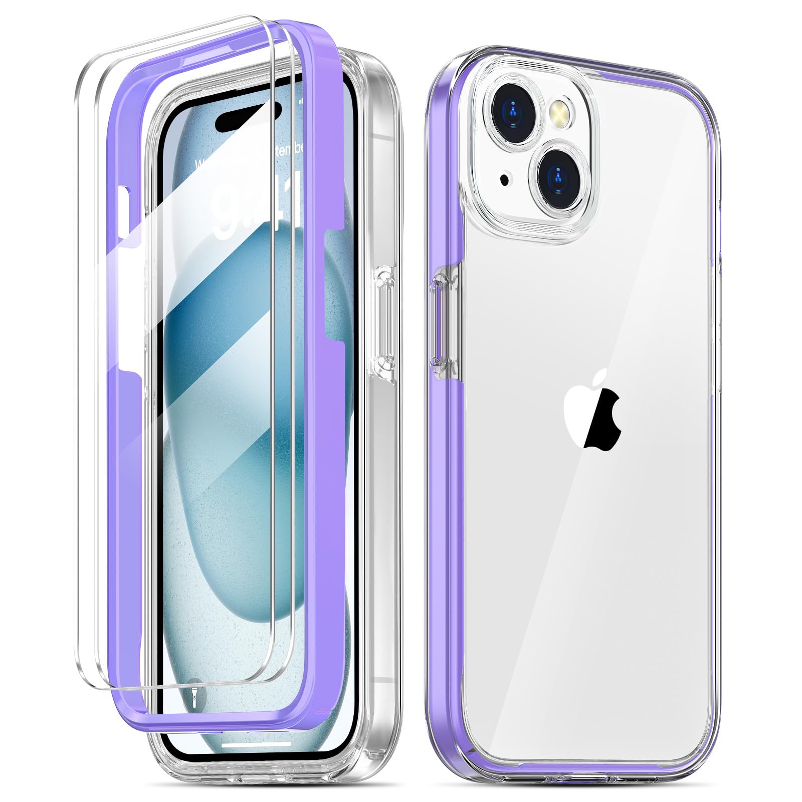 Coolqo Compatible For Iphone 15 Plus Case, With 9H Tempered Glass Screen Protector [Anti Yellowing] Military Grade Protection Pr