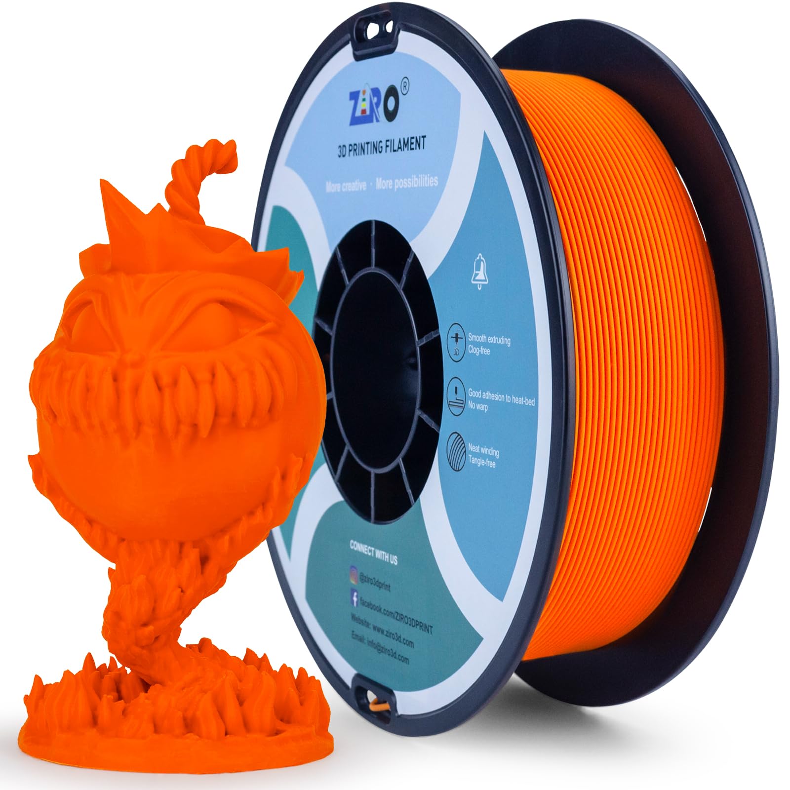 Ziro Matte Pla Filament 175Mm,1Kg 3D Printer Filament,High Toughness Pla,Dimensional Accuracy +  003Mm,Matte Pla Orange
